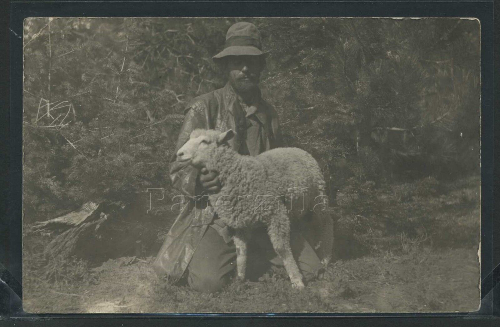 RPPC 1910\'s SHEEP HERDER POSES with EWE SHEEP One of a Kind 