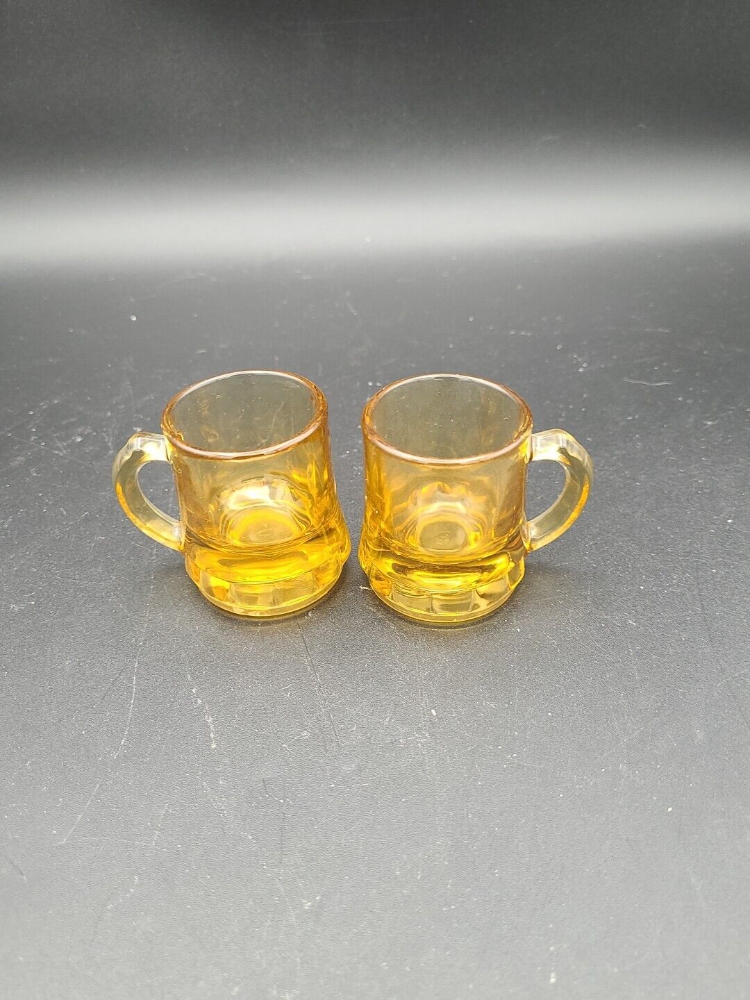 Vtg Federal Amber Glass Yellow Mini Beer Mug Jigger Shot Glass 2 Barware Health