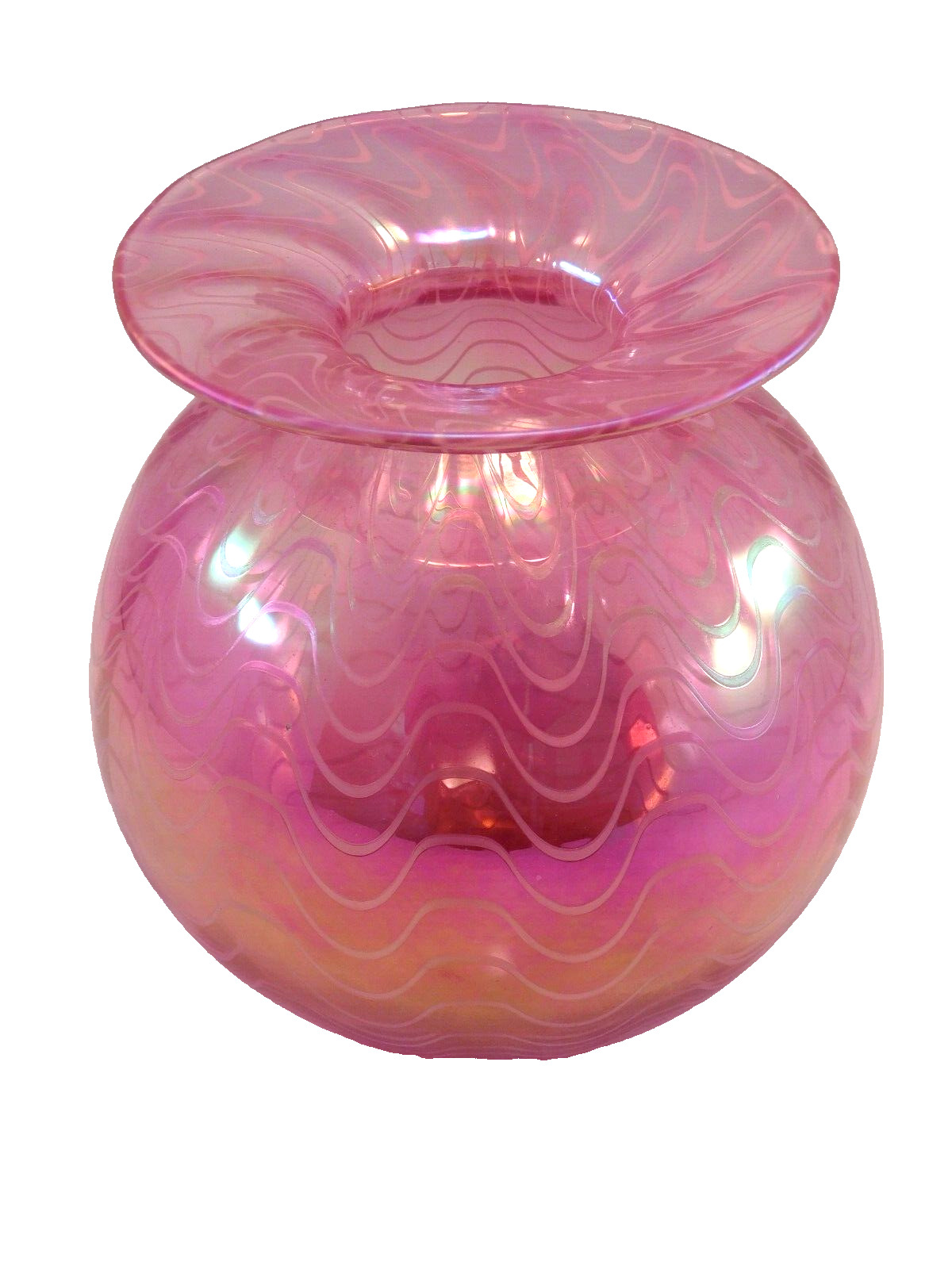 Mount Saint Helens Pink Iridescent Ash Glass Vase by The Glass Eye Studio Signed