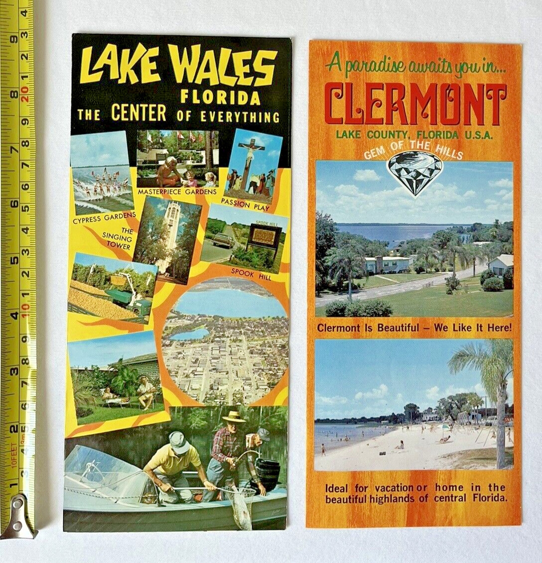 Vtg Lot 2 Lake Wales Clermont Panorama Lake County Tourist Brochure Florida Map
