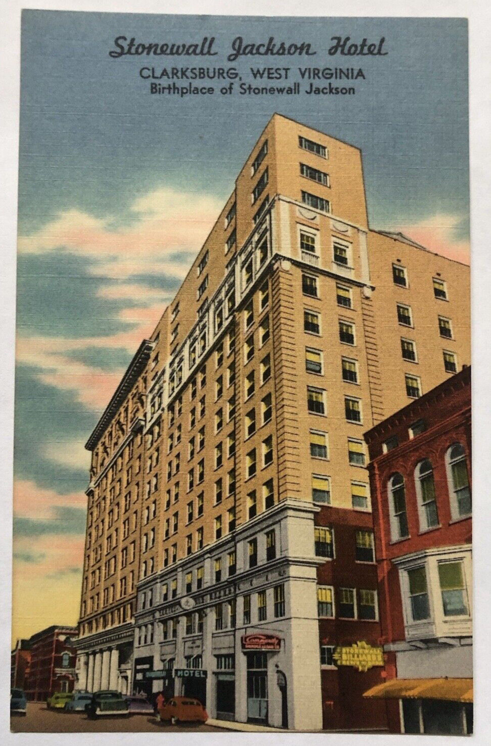 The Stonewall Jackson Hotel Clarksburg West Virginia WV Street View Postcard