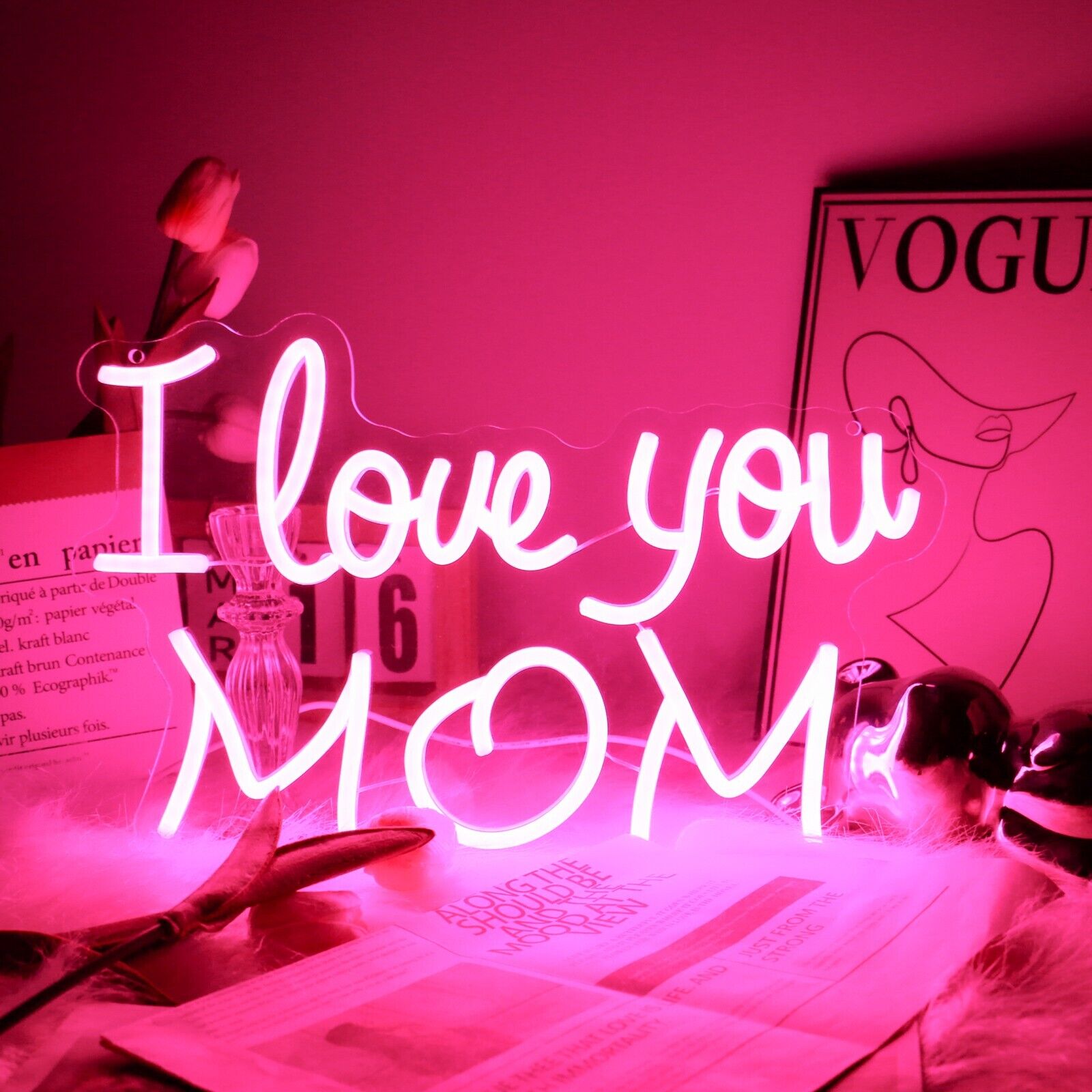 I Love You Mom Neon Light LED Sign, Idea Gift for Mom,  Birthday Decor Gift