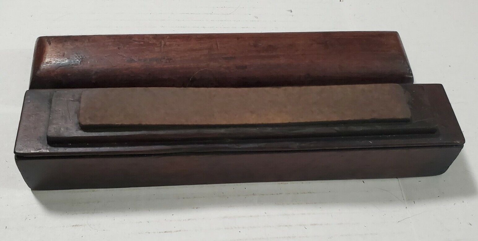 Antique Sharpening Stone in Custom Coffin Wood Box - PA Estate Find