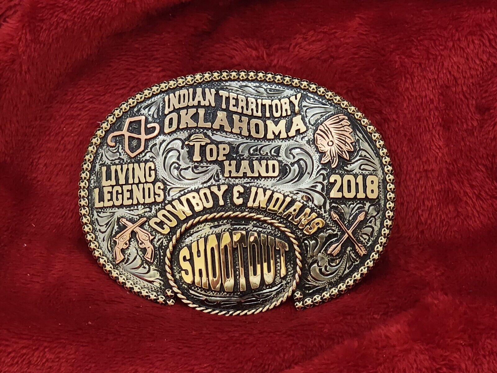CHAMPION TROPHY BUCKLE PRO RODEO TOP HAND☆INDIAN TERRITORY☆2018☆RARE☆946
