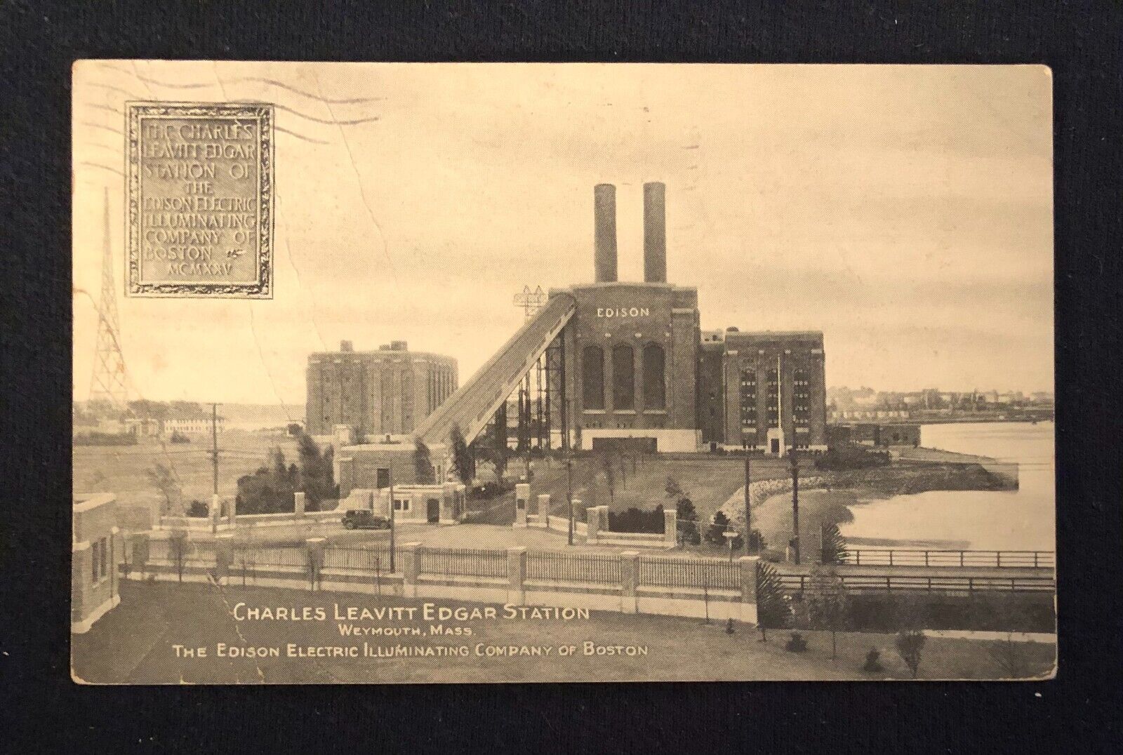 1934 Charles Edgar Station Edison Electric Comp Weymouth Mass BW Post Card 