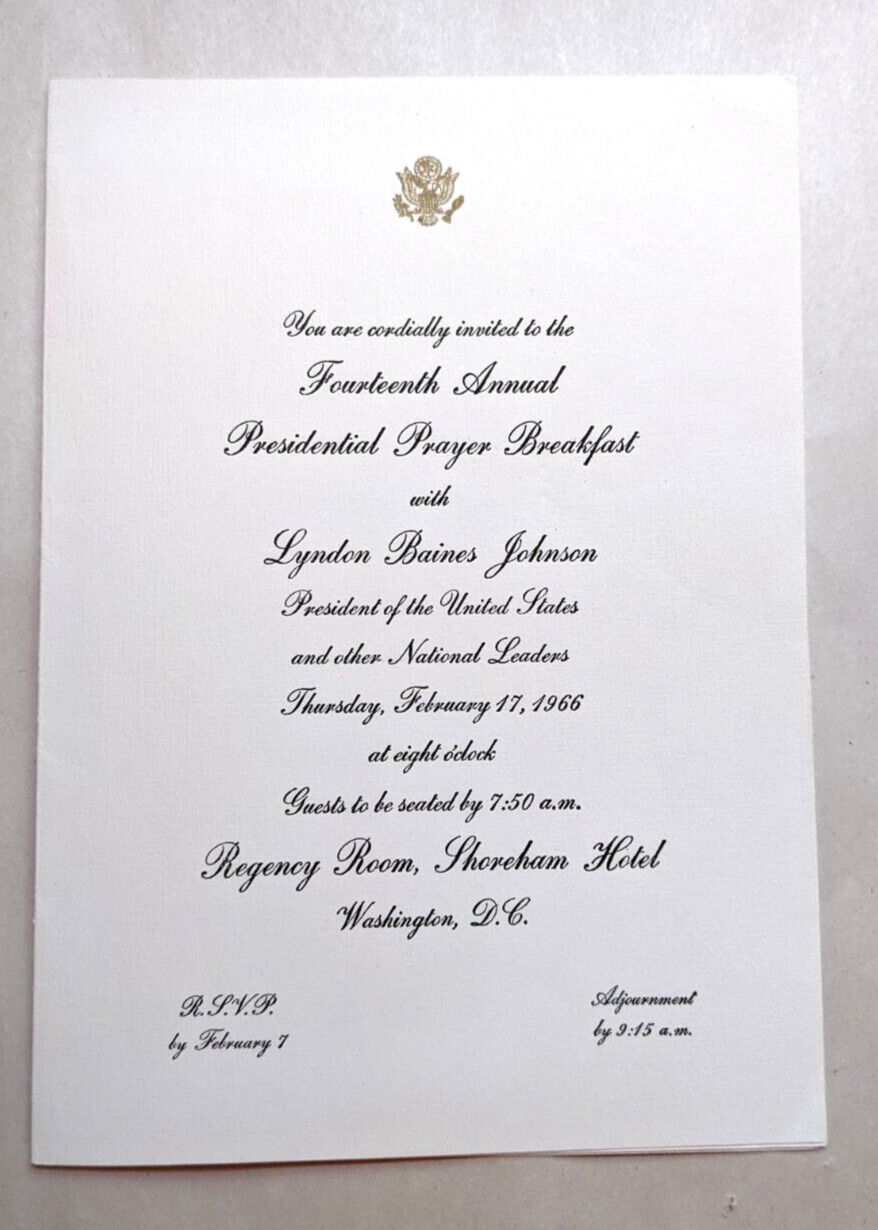 1966 LBJ Lyndon Johnson White House Presidential Prayer Breakfast Invitation
