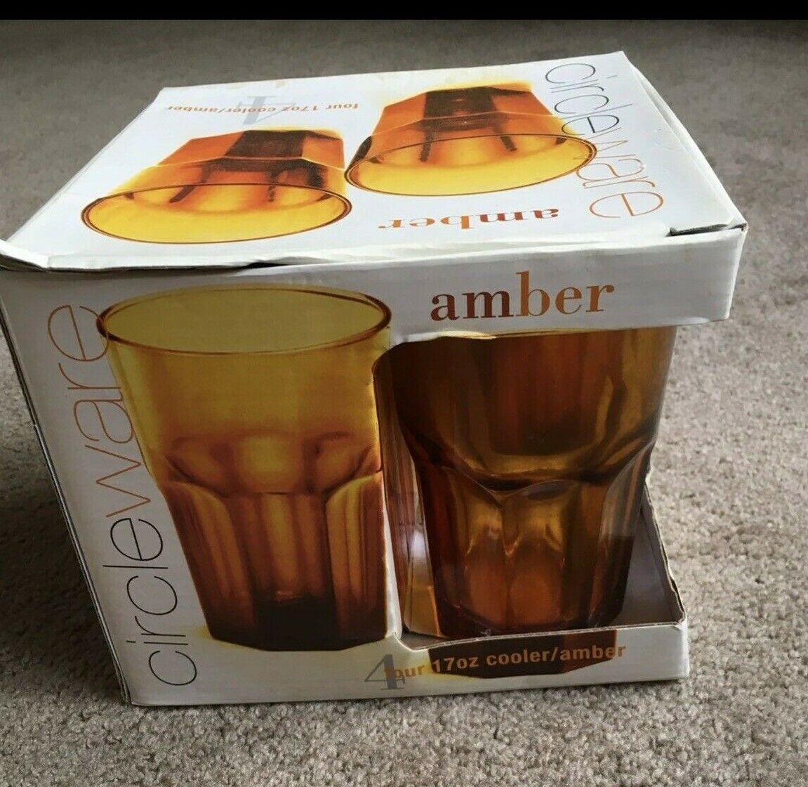 Vintage Circleware amber glasses coolers, IN box 