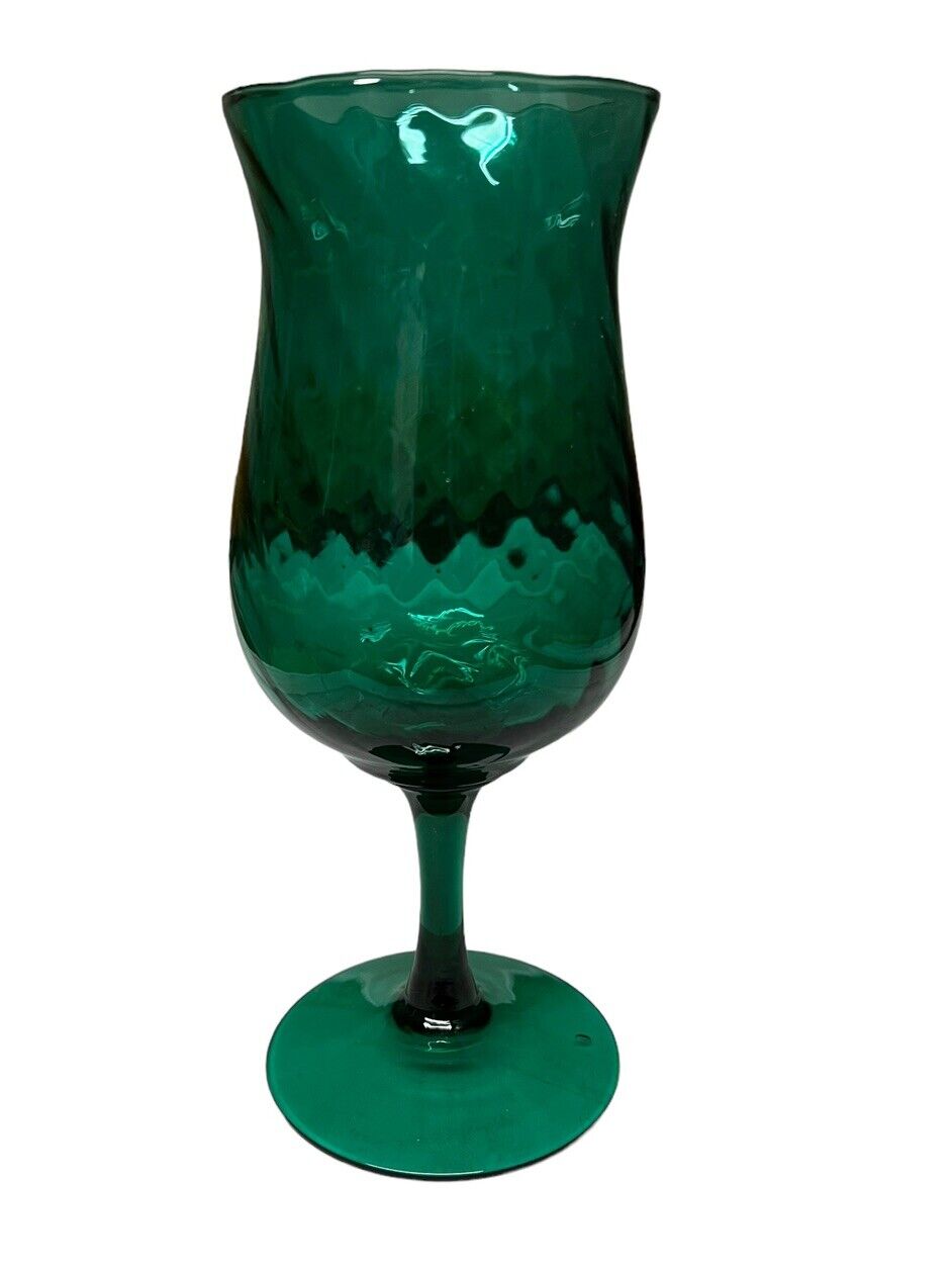 VTG Tall Green Empoli Optic Pedestal Brandy Snifter Vase 9.75\