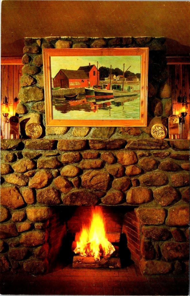 Lawrence MA Massachusetts CEDAR CREST RESTAURANT Stone Fireplace c1950s Postcard