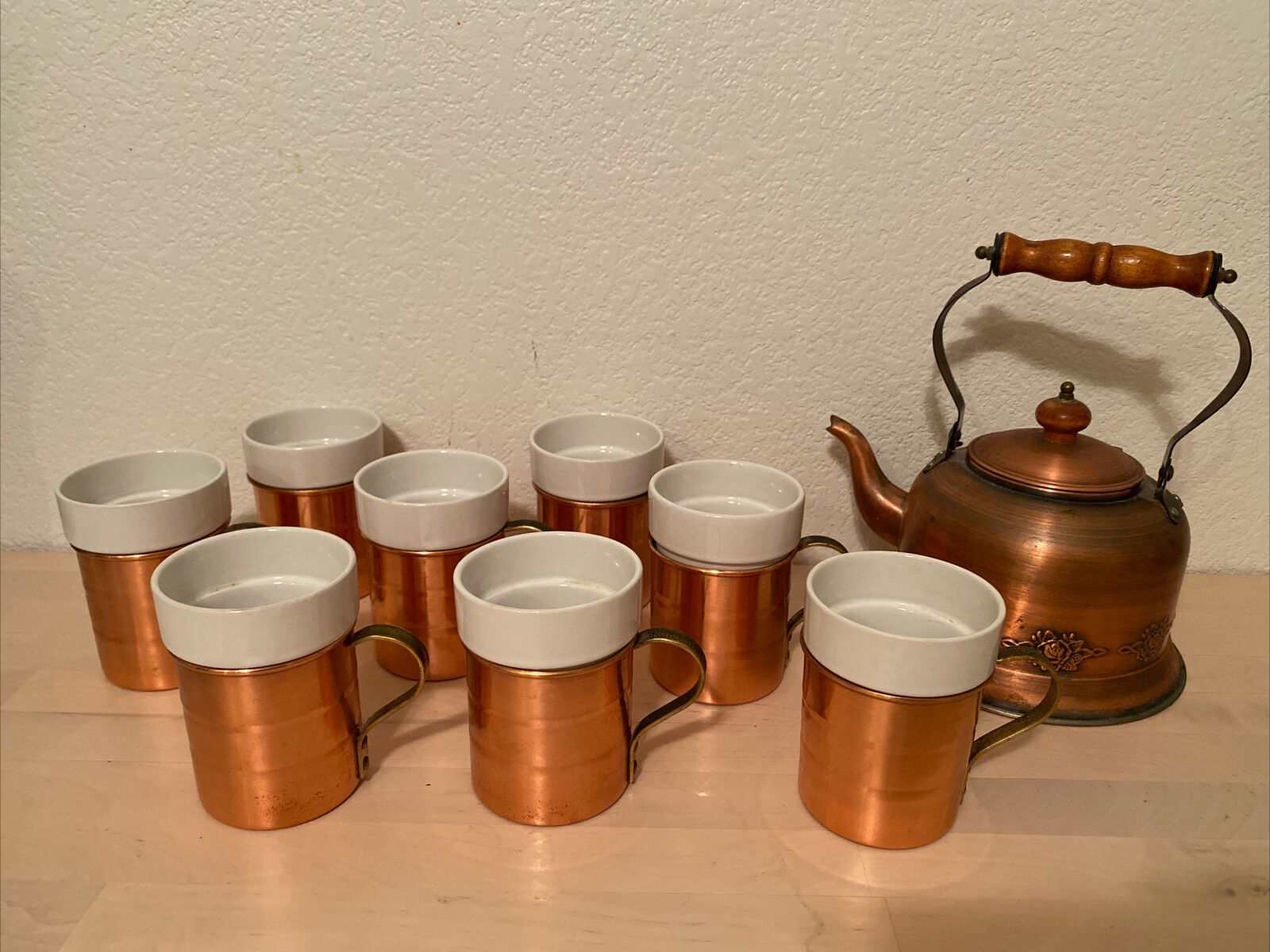 Baker Hart and Stuart Copper Tea Pot Kettle And 8 Cups - 17 PIECE SET