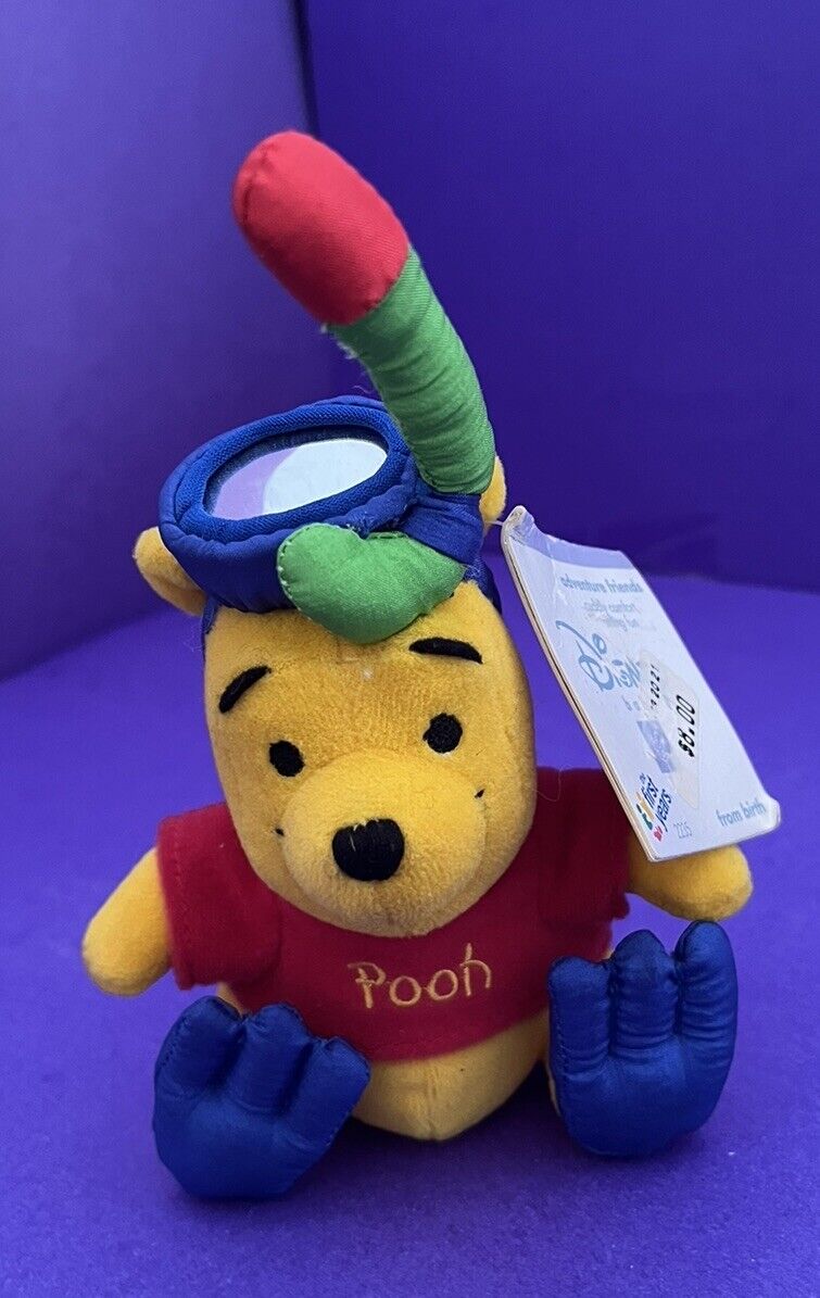 Rare VTG Disney Winnie the Pooh Plush Stuffed Snorkel Flippers Rattle 6.5”SALE