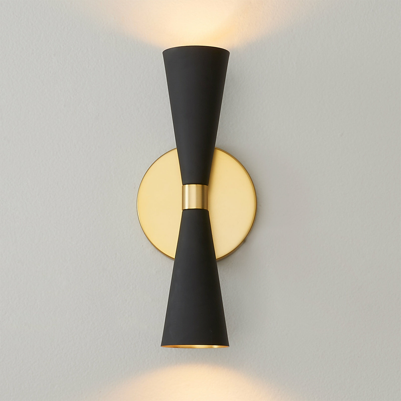 Wall Sconce Italian Cone Mid Century Lamps Lighting Wall Fixture Two Bulb Black 