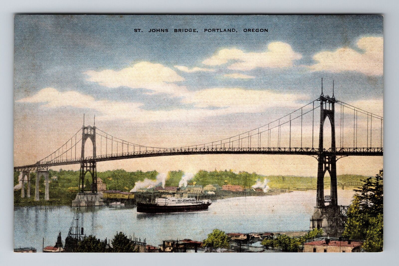 Portland OR-Oregon, St Johns Bridge, Antique, Vintage Souvenir Postcard