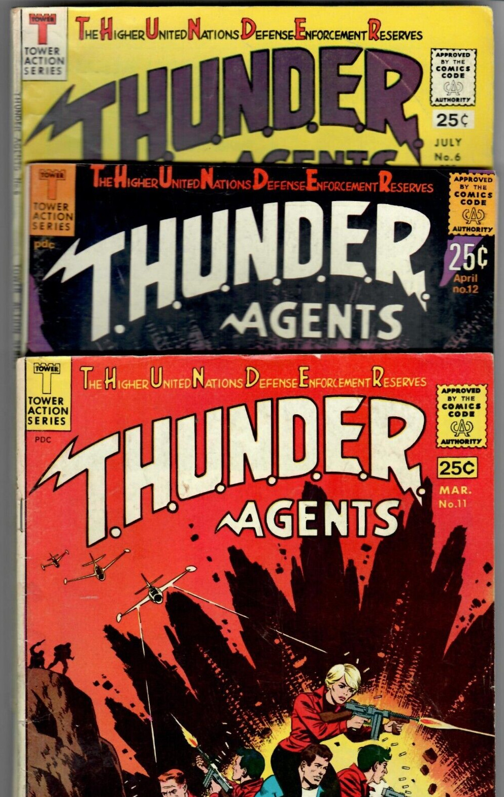 Thunder Agents # 6,11,12 (6.5) 1966 Tower Double-Sized 25c Silver-Age Wally Wood