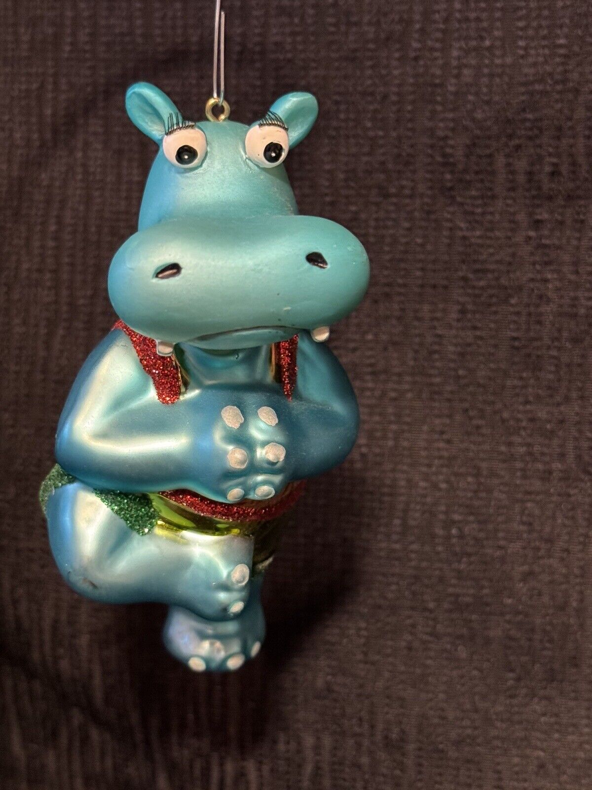 Vtg Katherine’s Collection Glass Dancing Blue Hippo Hippopotamus Ornament *784
