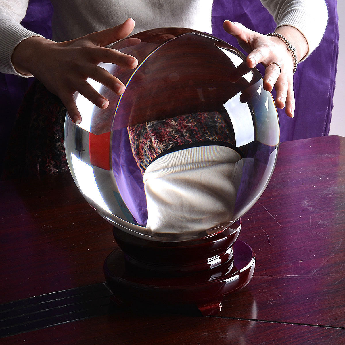 250mm Huge Asian Rare Quartz Clear Magic Crystal Healing Ball Sphere +Wood Stand
