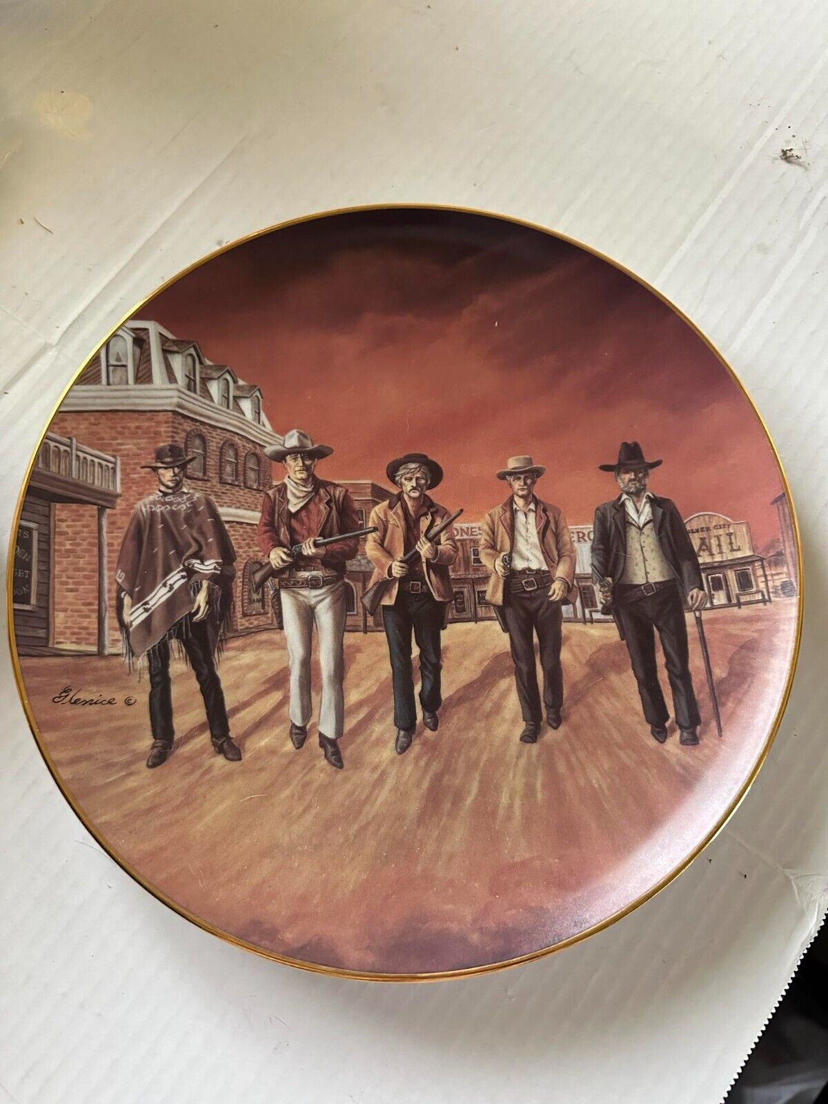 The Gunfight Plate 1987 by Glenice Vintage Clint Eastwood Robert Redford Cowboy