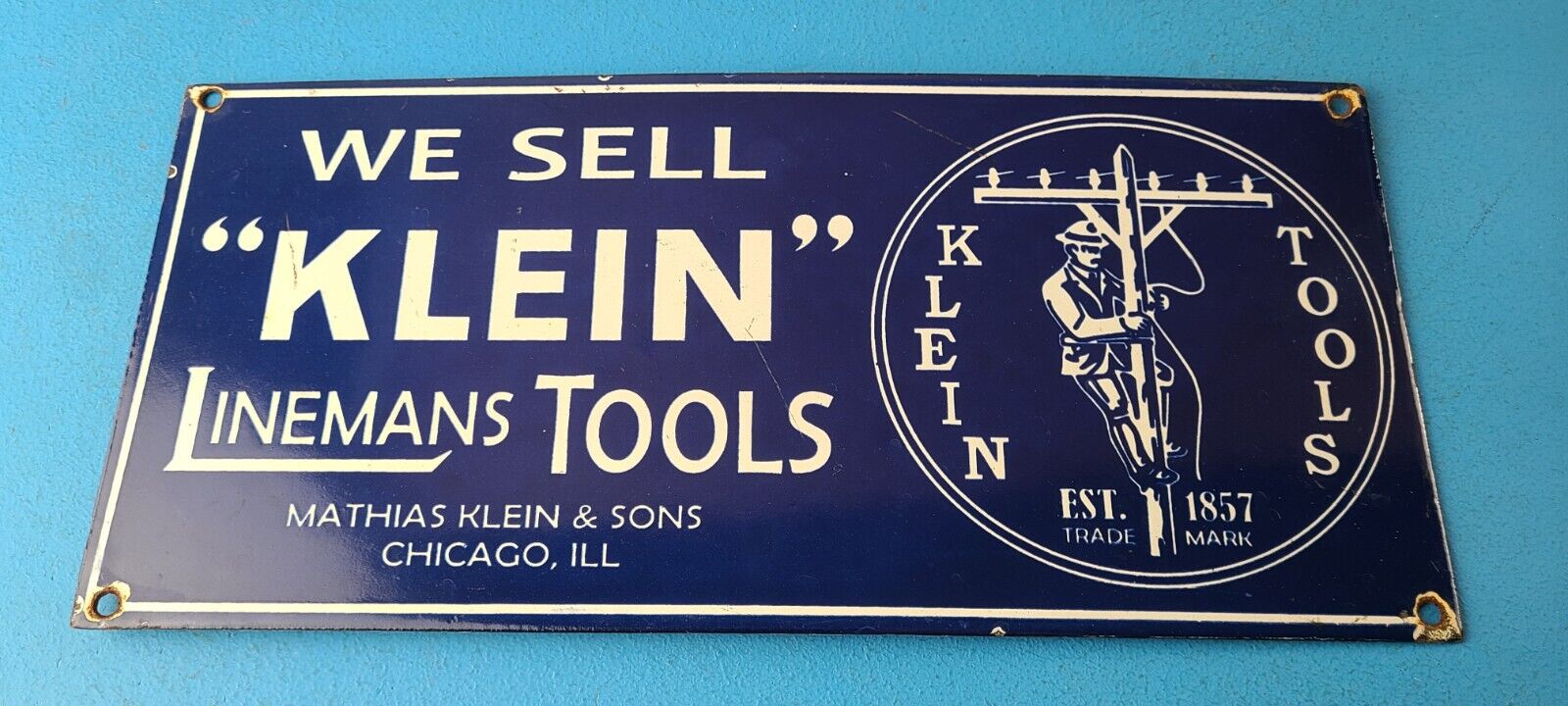 Vintage Klein Tools Porcelain Sign - Auto Mechanic Gas Service Garage Shop Sign