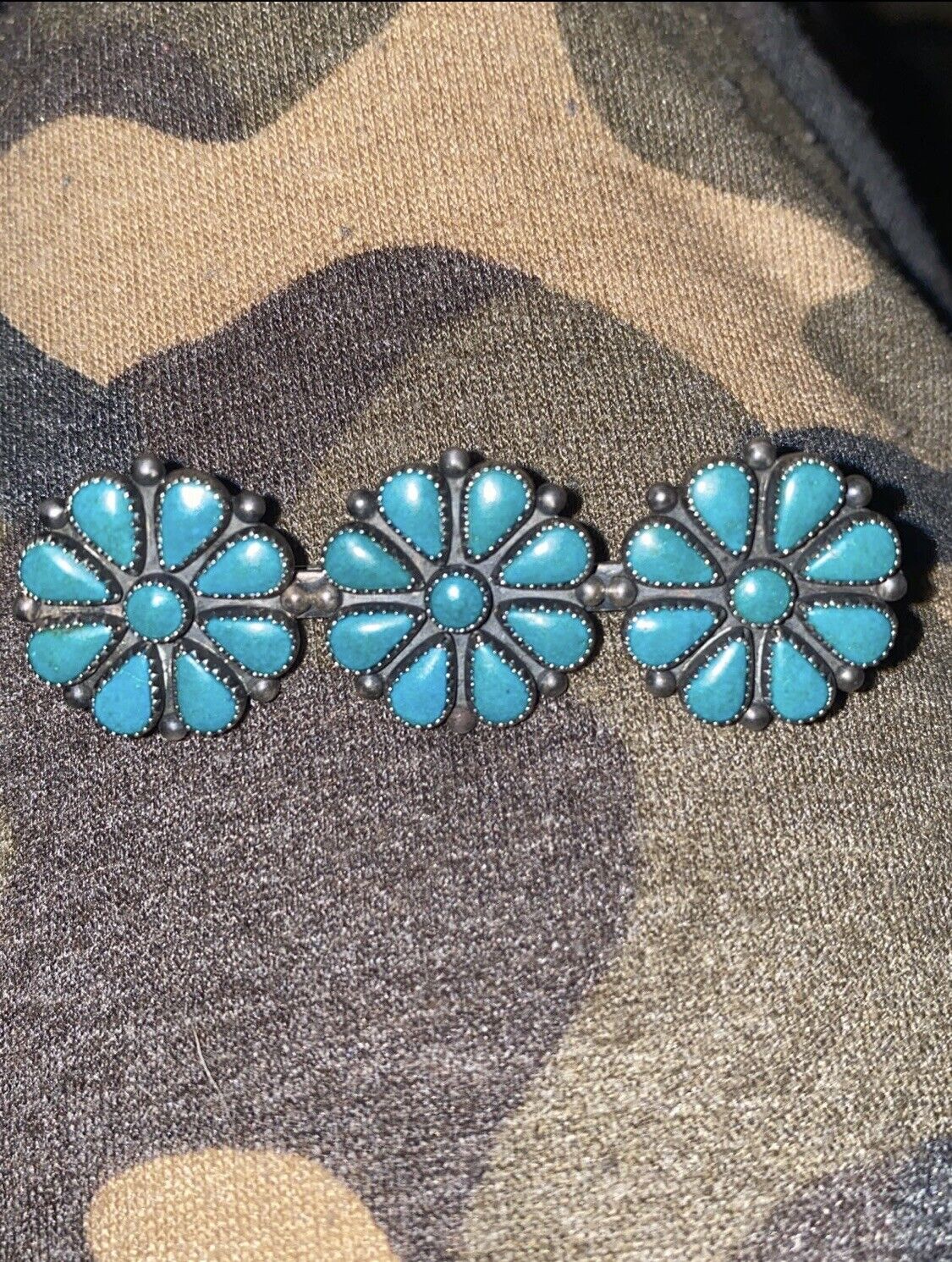 Native Turquoise Flowers Brooch