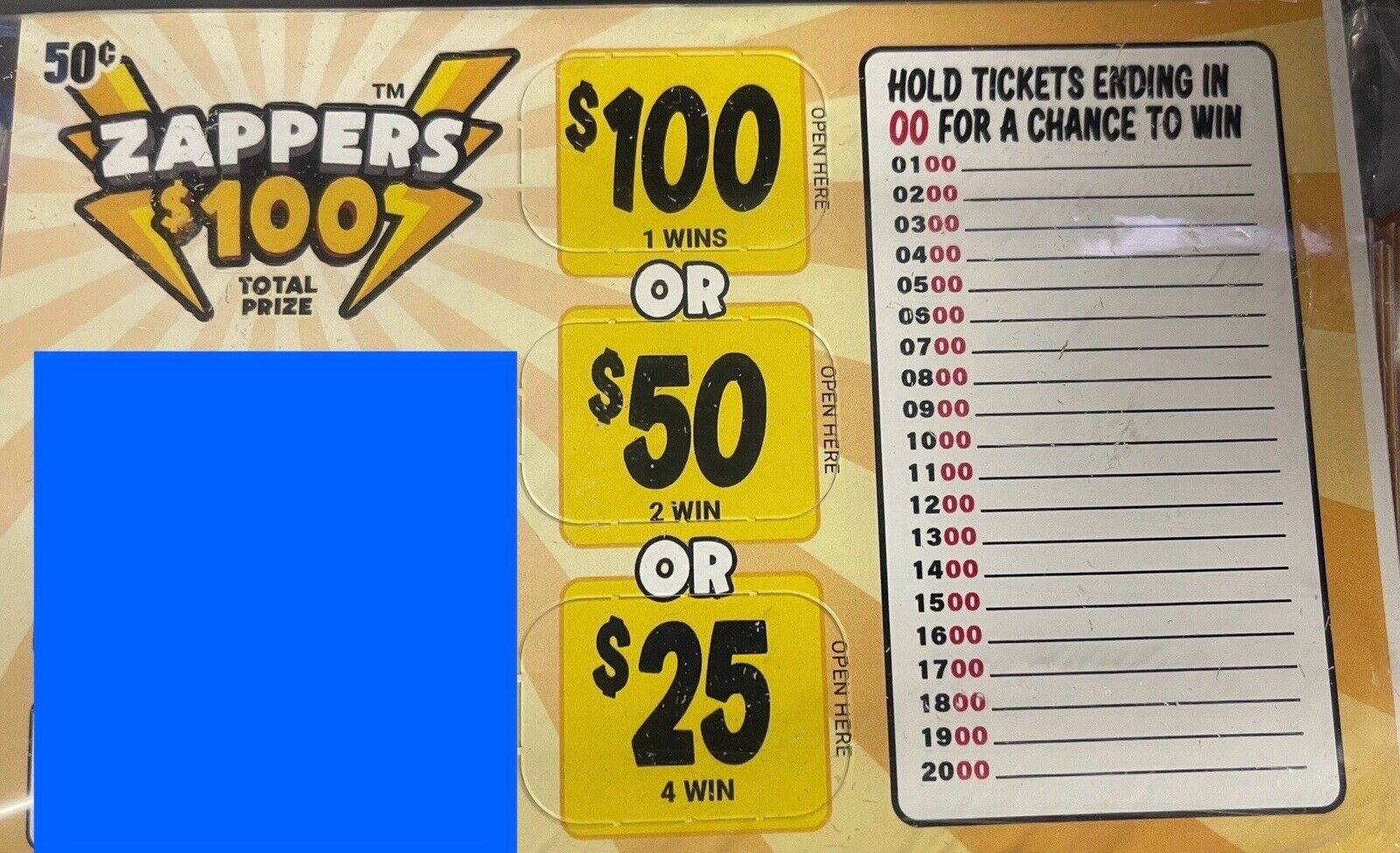 NEW pull tickets Zappers .50  Flash- Seal Card Tabs