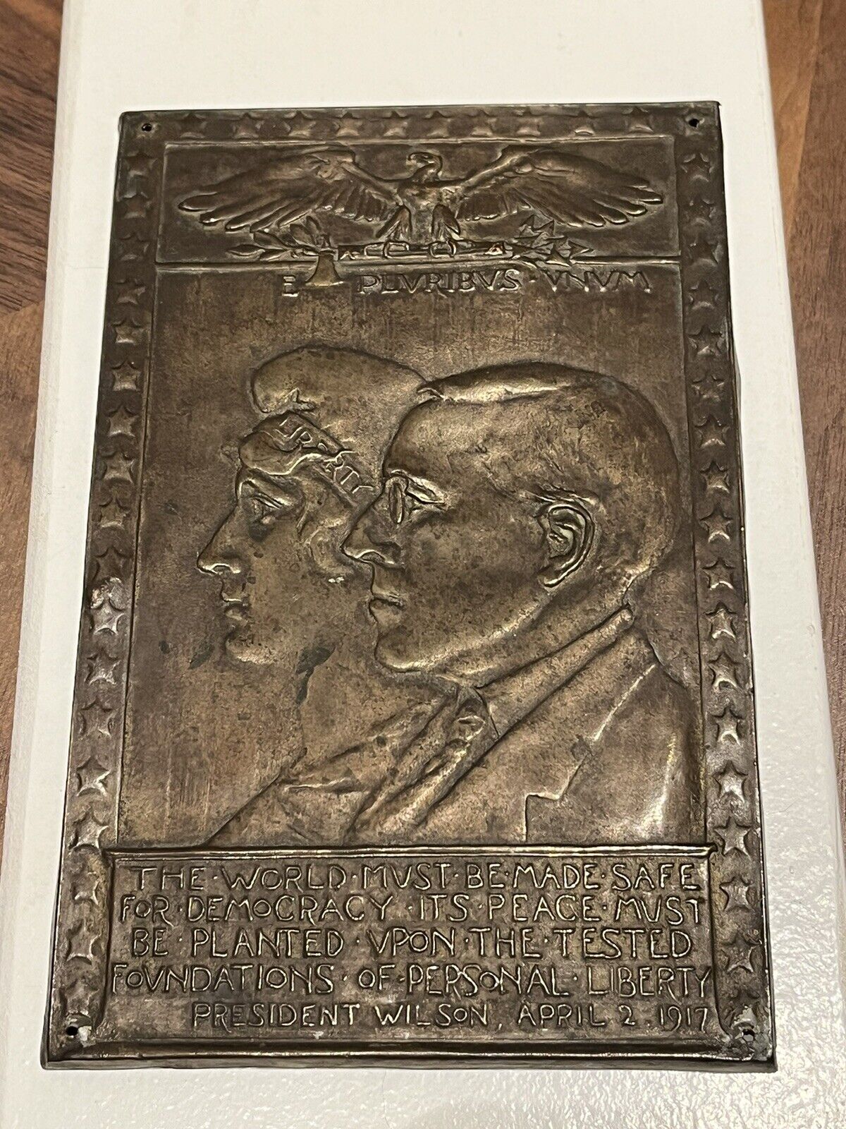 Rare World War 1 Woodrow Wilson Copper Plaque