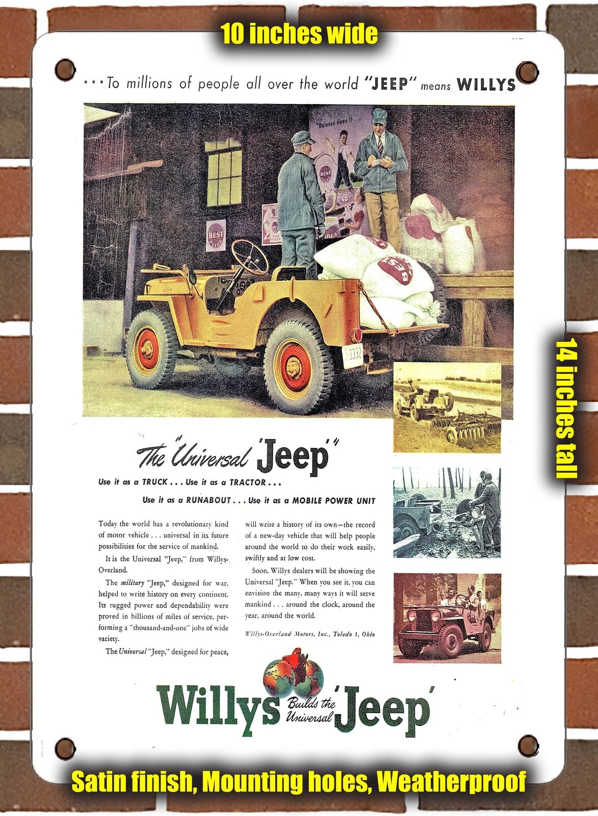 METAL SIGN - 1945 Willys Universal Jeeps: Versatile for various uses. - 10x14\