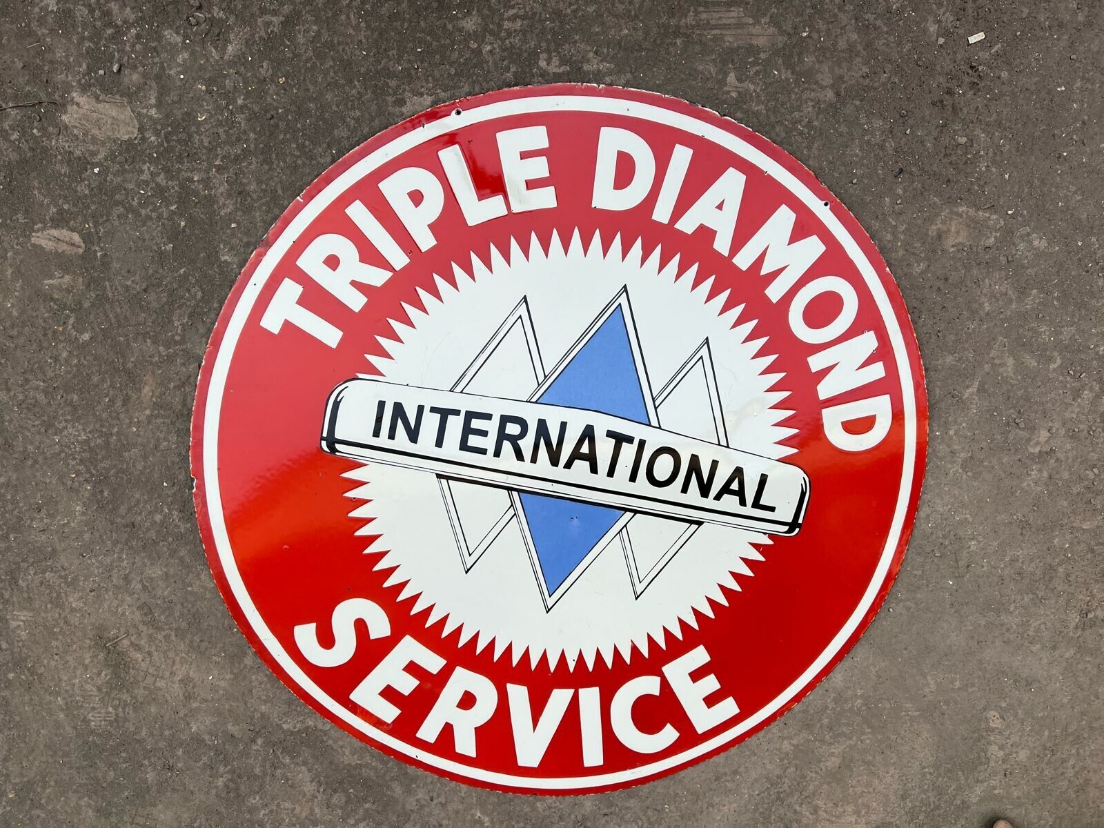 PORCELIAN TRIPLE DIAMOND ENAMEL SIGN 42X42 INCHES DOUBLE SIDED