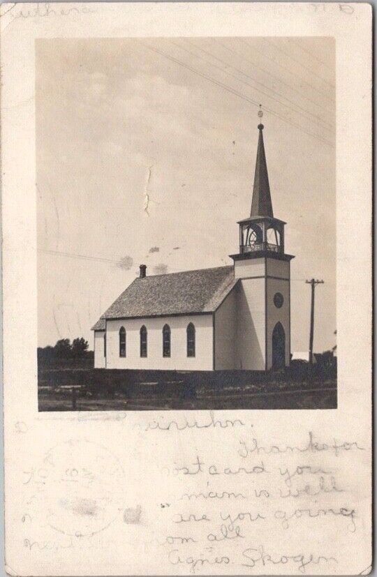 1907 HILLSBORO, North Dakota RPPC Real Photo Postcard Church Building View