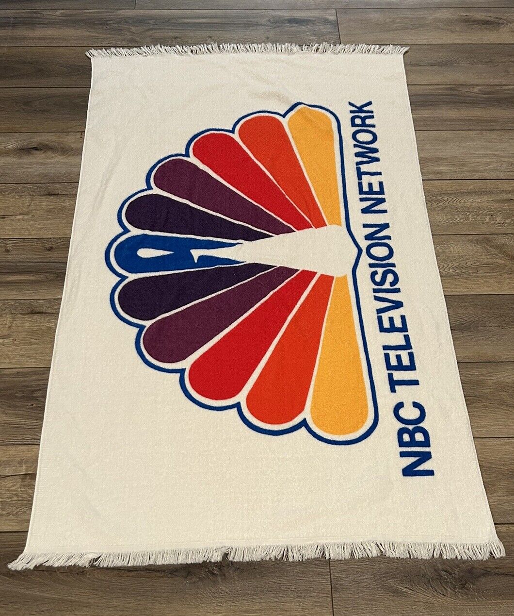 Vintage 1970’s NBC Television Network Peacock  Fringed Beach Towel 57x37