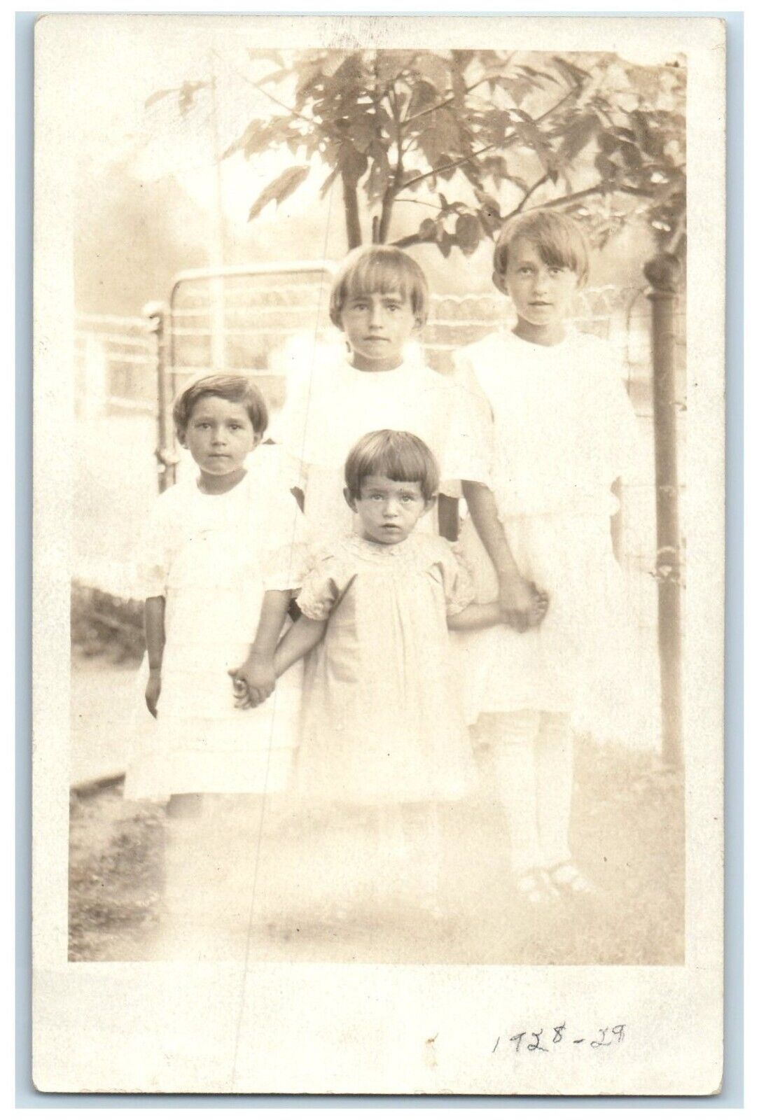 c1910's Four Lach Family Girls Siblings Wearing White Dress RPPC Photo Postcard
