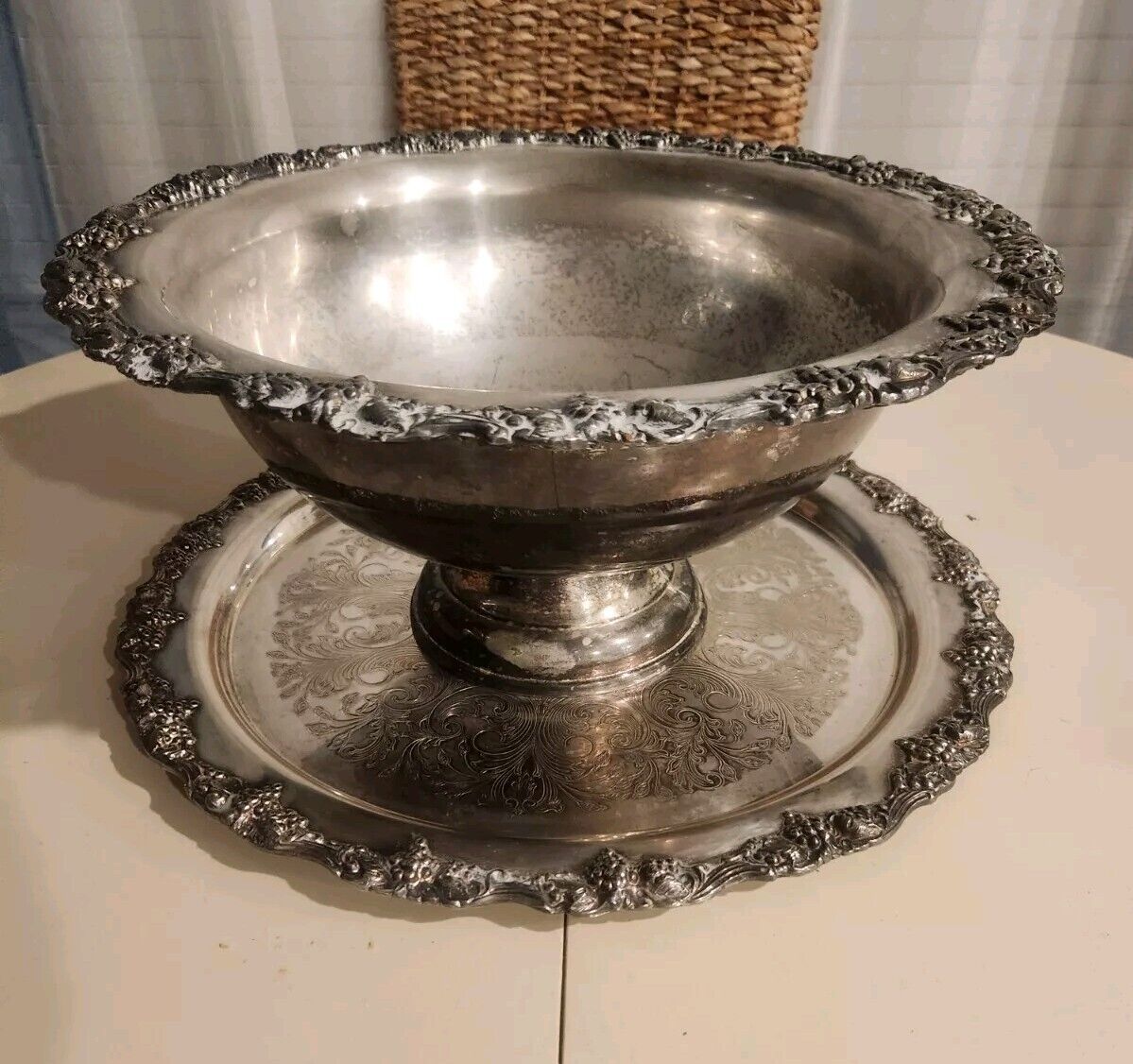 Vintage Sheridan Silver Plate Punch Bowl and Tray