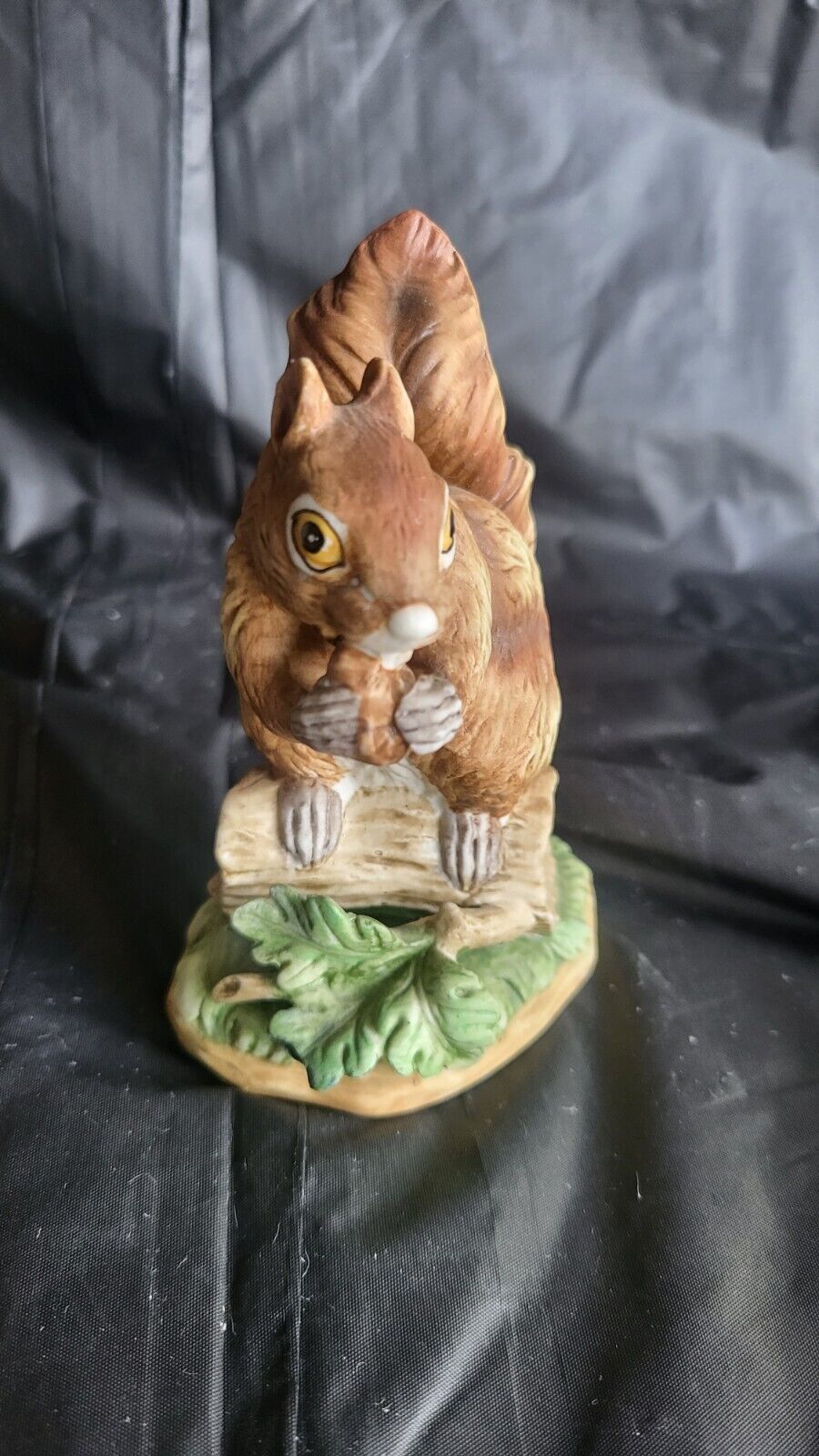  Animal Squirrel Figurine Statue 4in Tall Sitting On a Log eating a nut Vintage 