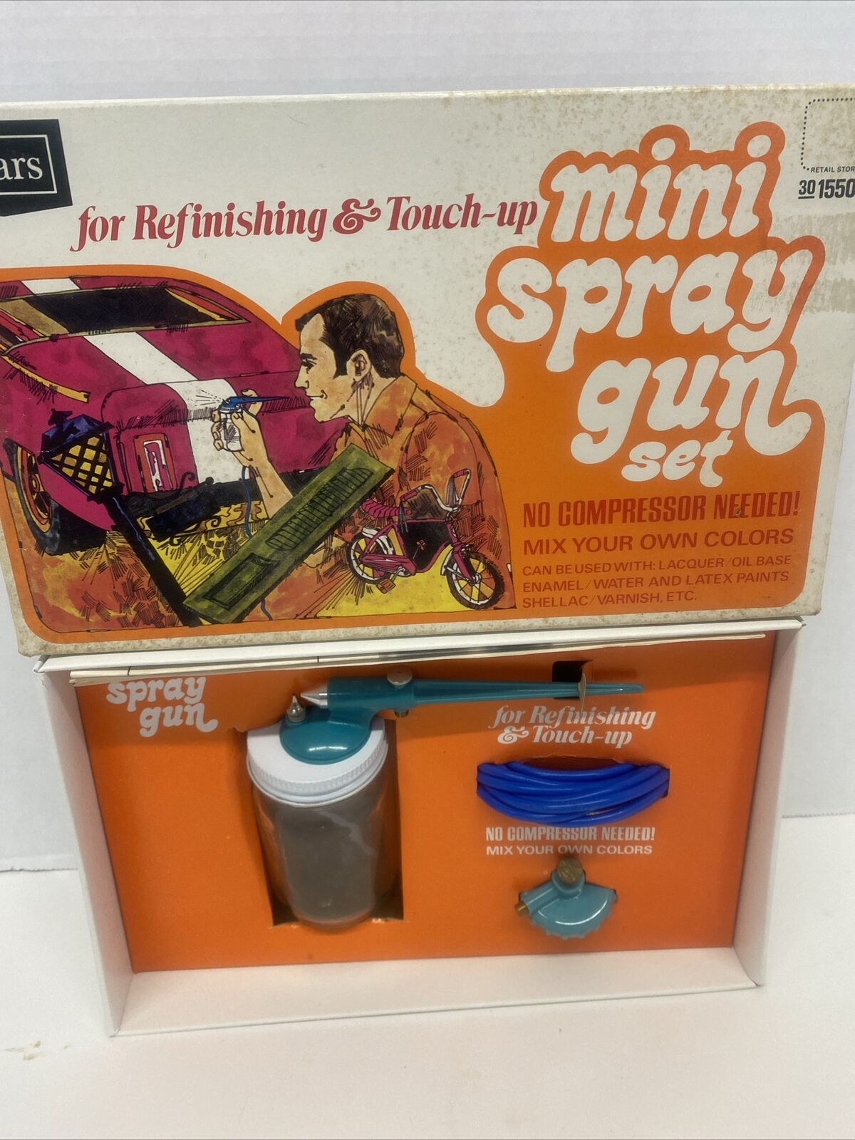 Vintage 1970’s-80’s Sears Mini Spray Gun Kit Airbrush New Old Stock MINT