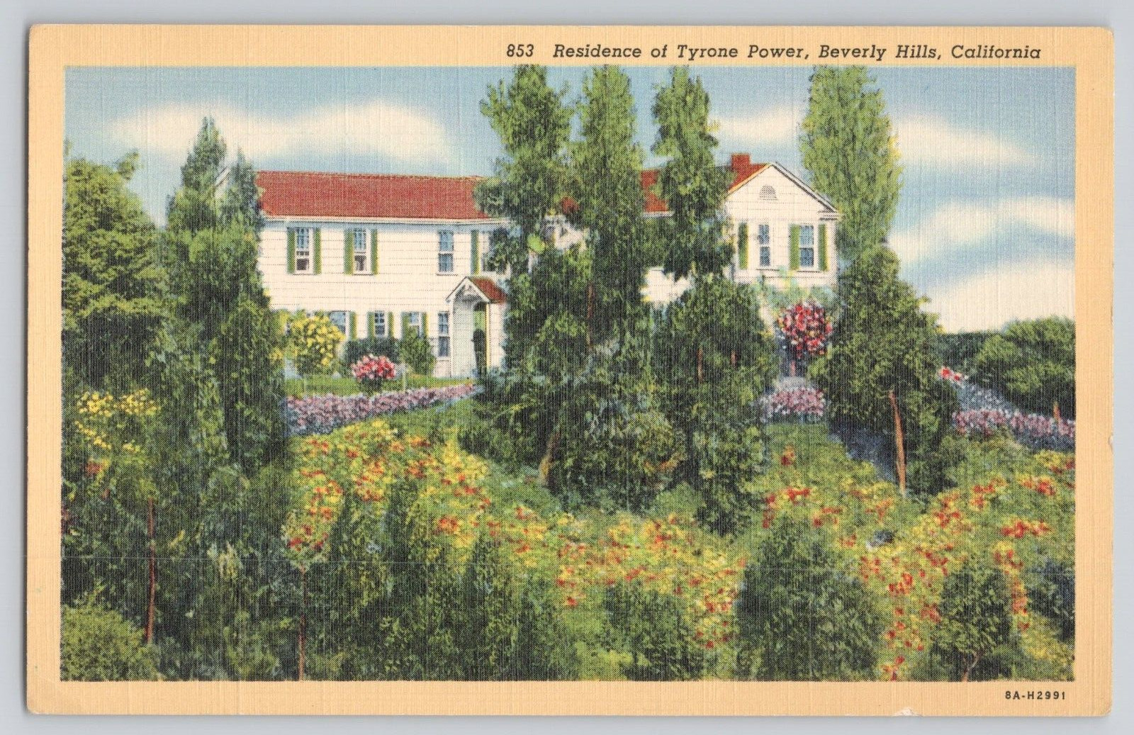 Postcard Residence Of Tyrone Power, Beverly Hills California