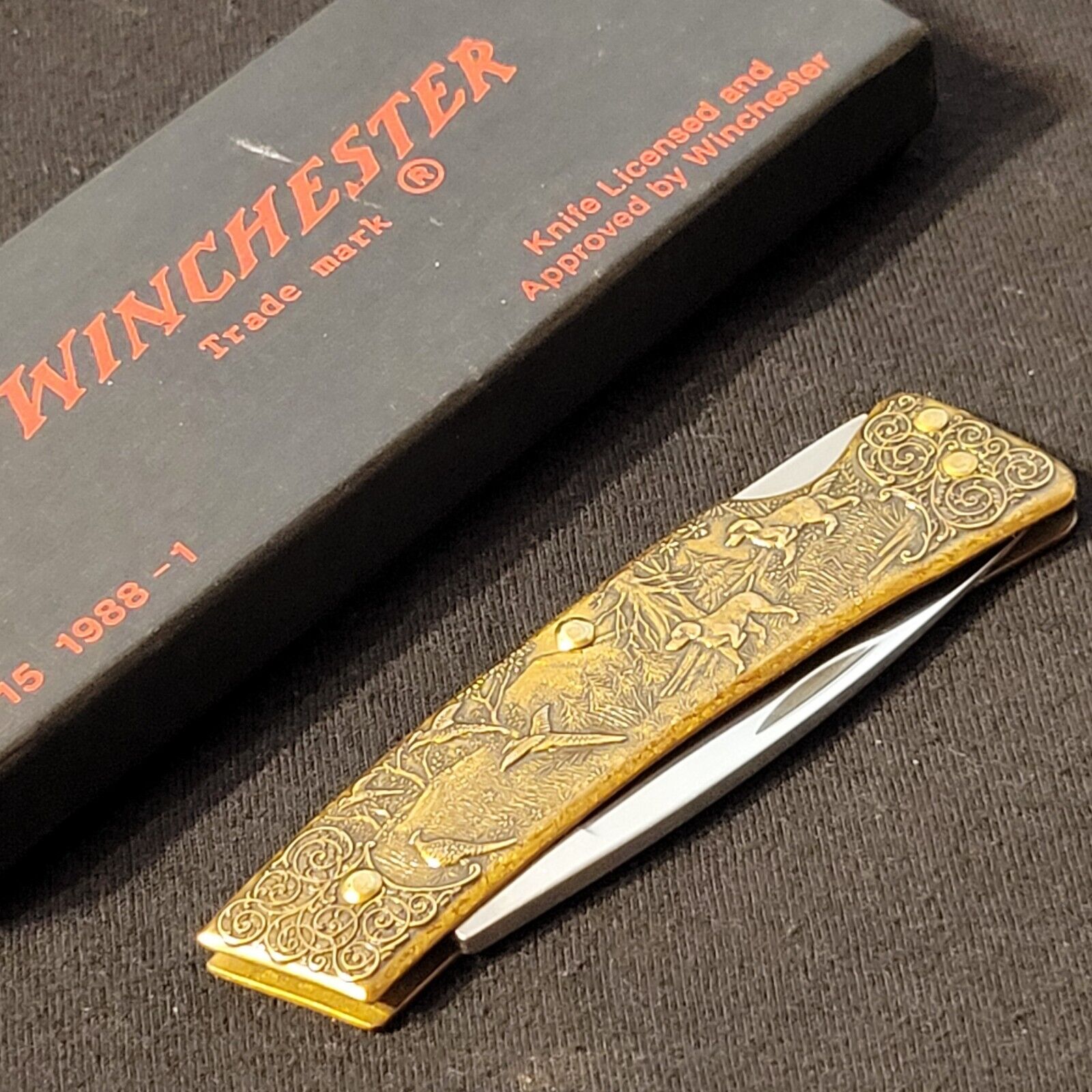 Winchester Knife USA 1988 Lockback Pheasant Huner Model 1912 Brass Handle
