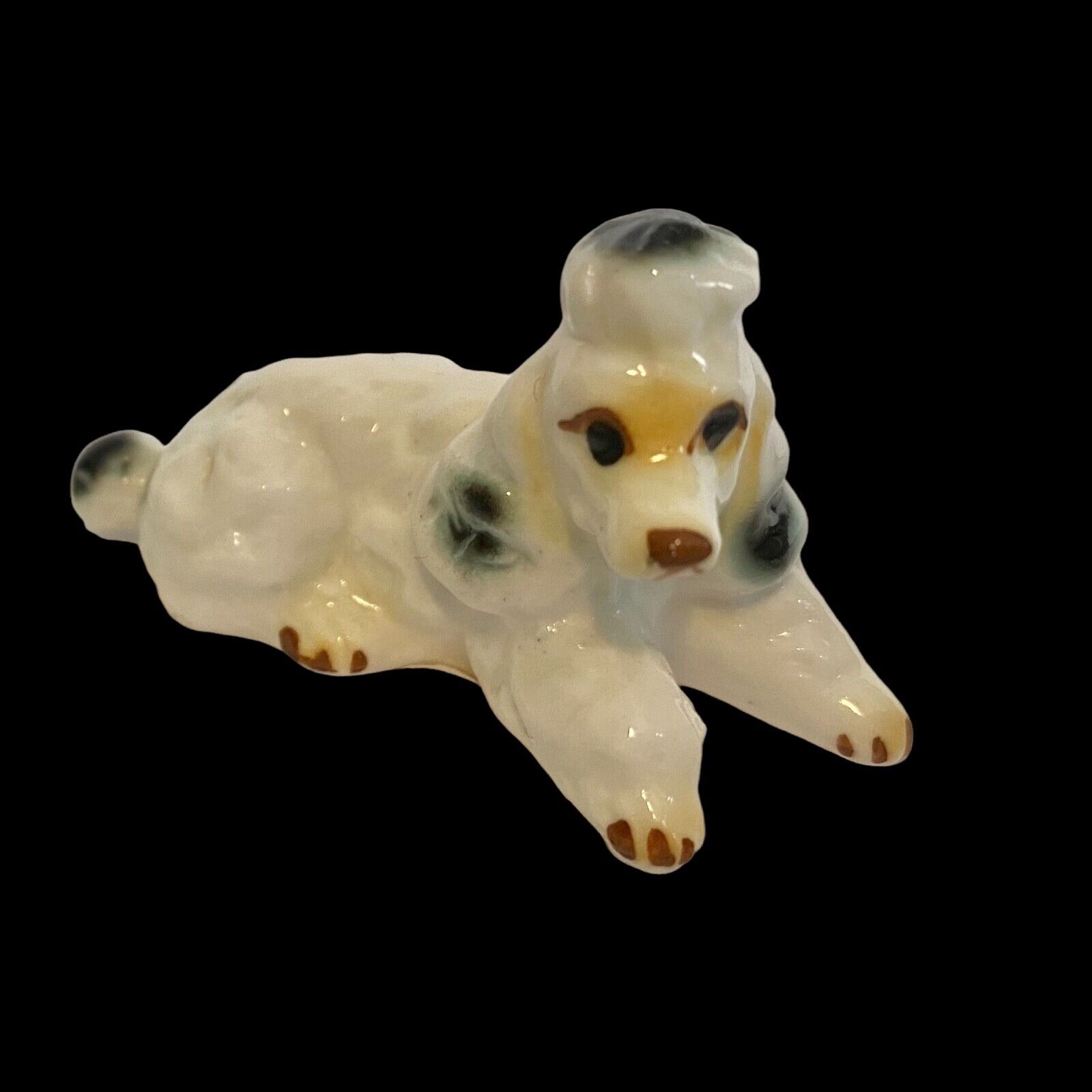Miniature Poodle Figurine White with black markings porcelain handpainted