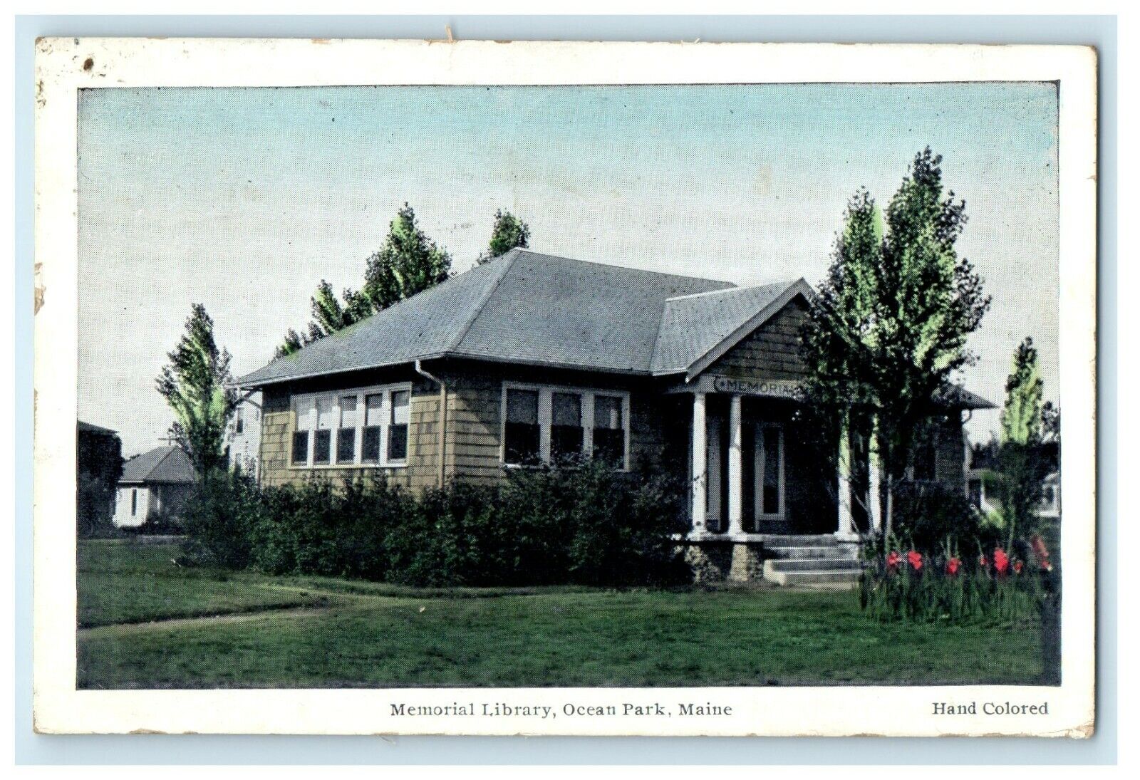 1936 Memorial Library Ocean Park Maine ME Handcolored Vintage Postcard