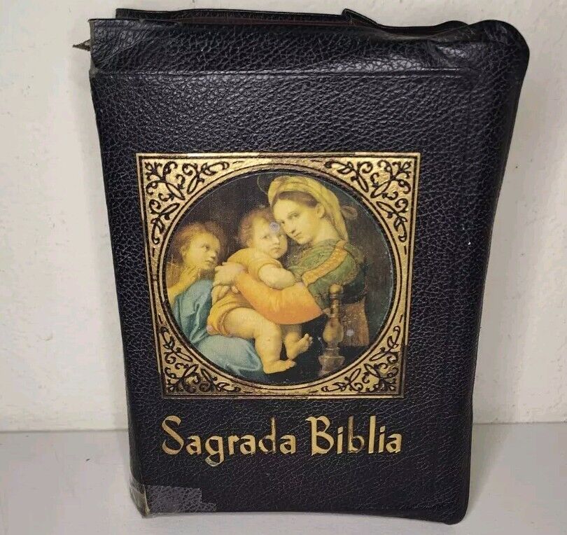 Vintage 1956 Sagrada Biblia Spanish Catholic Leather Bible Dr. Juan Straubinger 