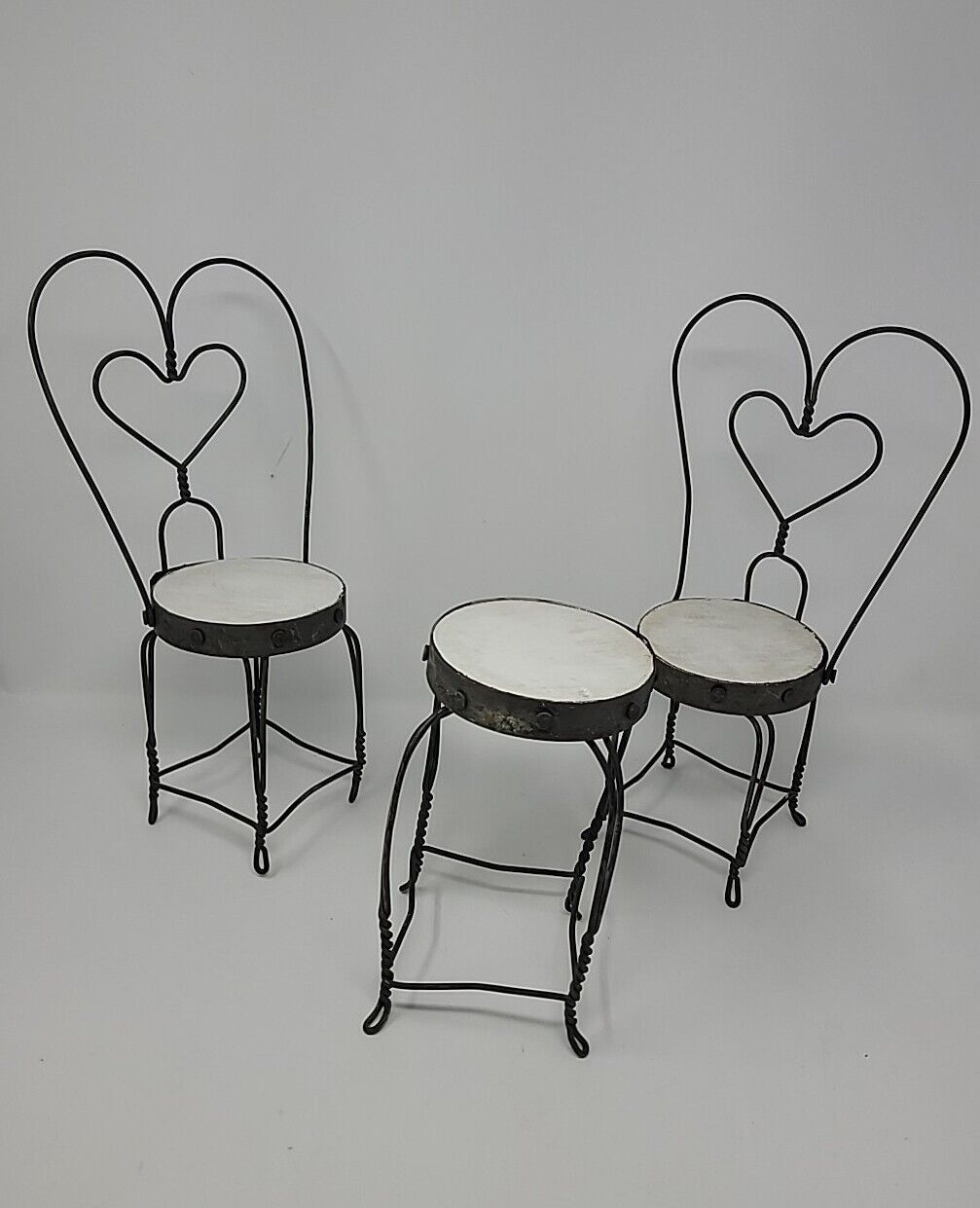 VINTAGE DOLL SIZE ICE CREAM PARLOR TABLE AND 2 CHAIRS