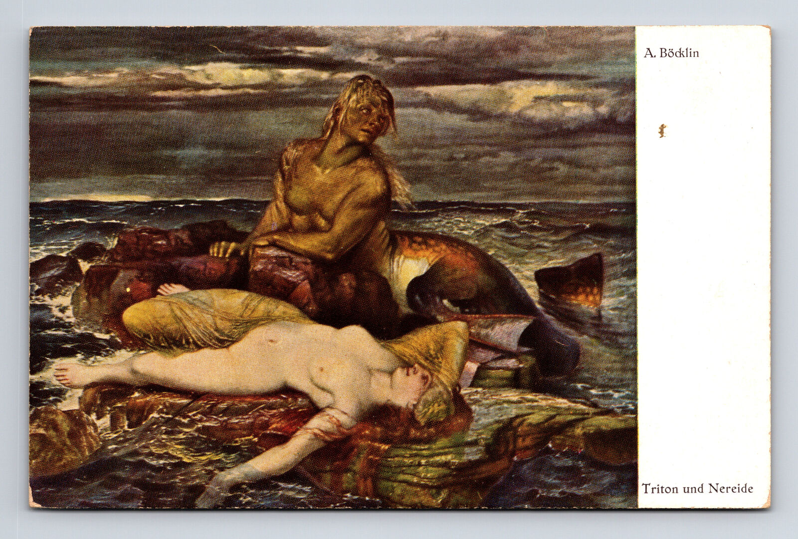 RARE Artist Signed Arnold Böcklin Triton and Nereid Mythology Mermaid Postcard