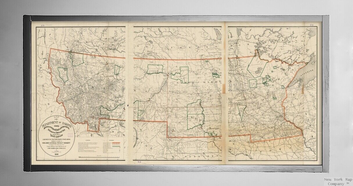 1891 Map of North Dakota | South Dakota | Montana | Minnesota | North Dakota Wal