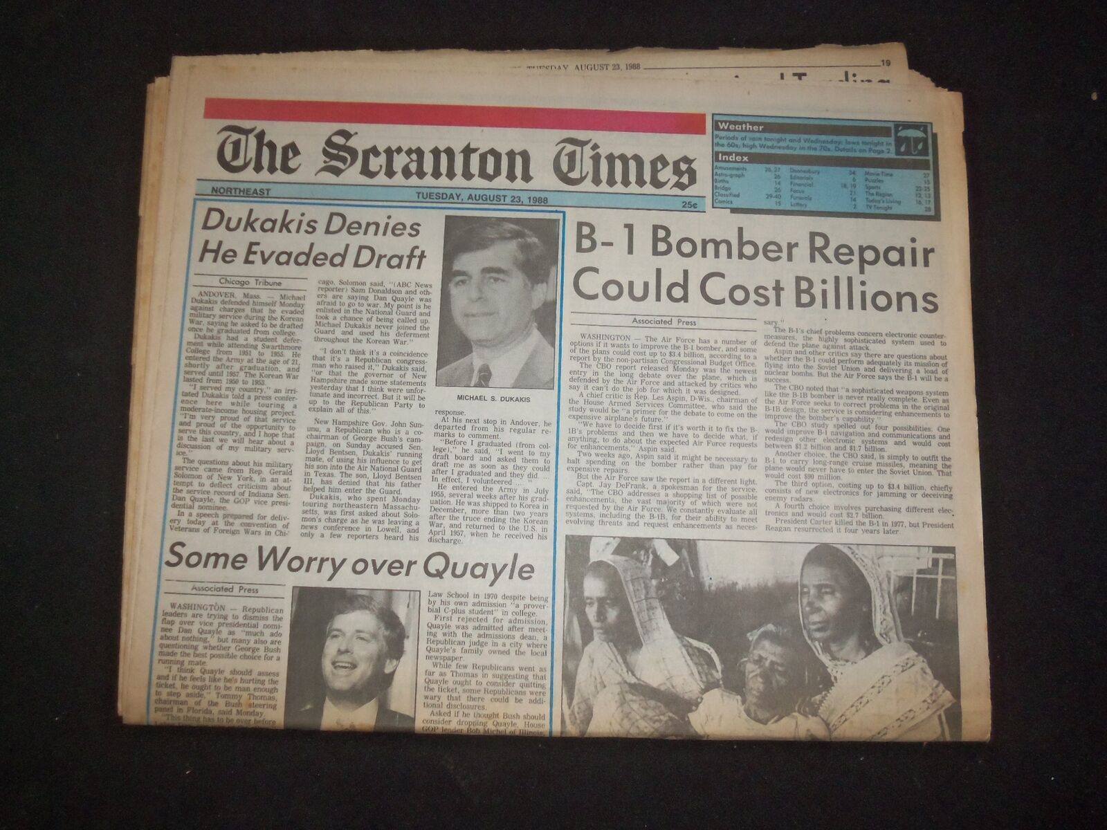 1988 AUG 23 THE SCRANTON TIMES NEWSPAPER - DUKAKIS DENIES EVADING DRAFT- NP 8329