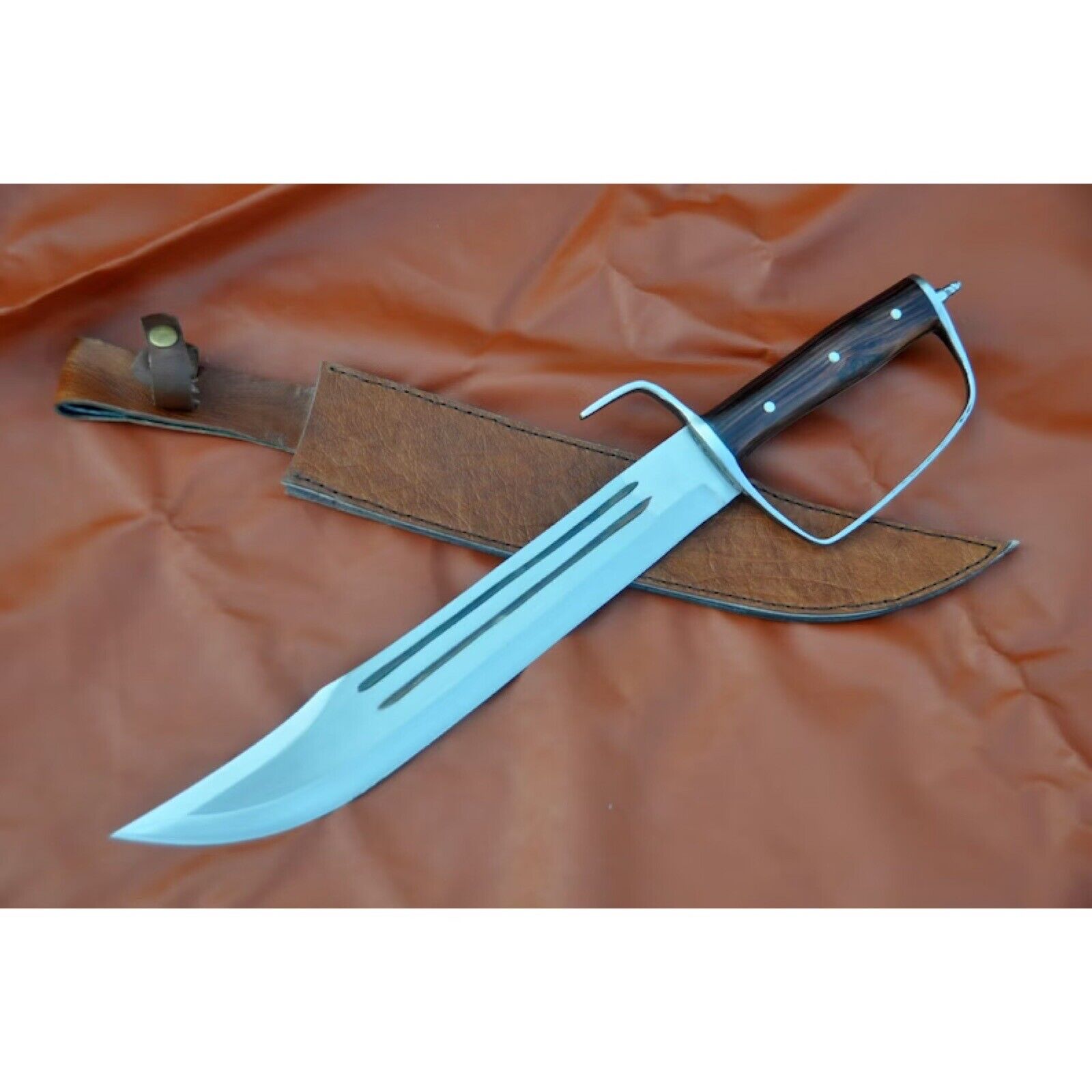 Custom Handmade Carbon Steel Blade D-Guard Bowie Knife | Hunting Knife Camping