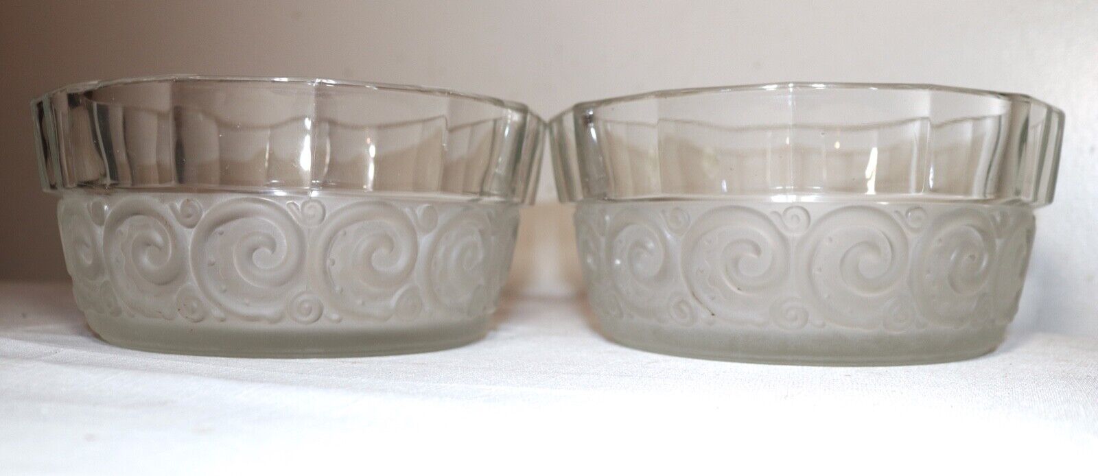 pair antique vintage frosted clear crystal Luxval Belgium Val St. Lambert bowl 