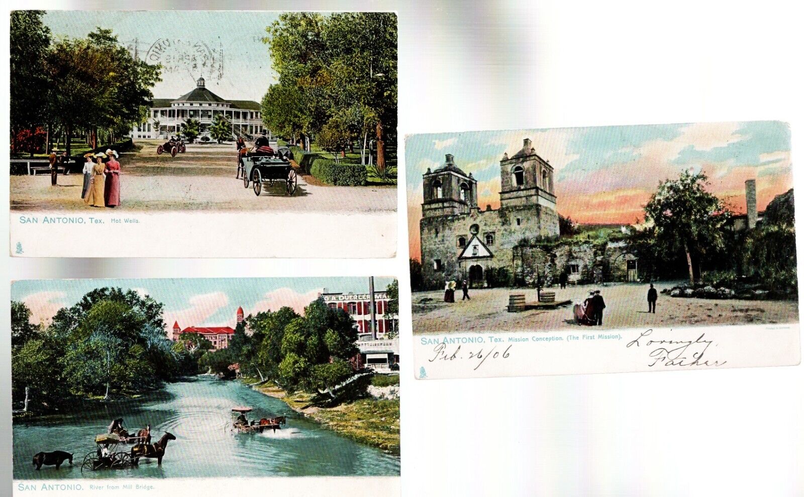 Lot of 3 San Antonio TX UNDB and Div Back Tuck Postcards Posted 1908