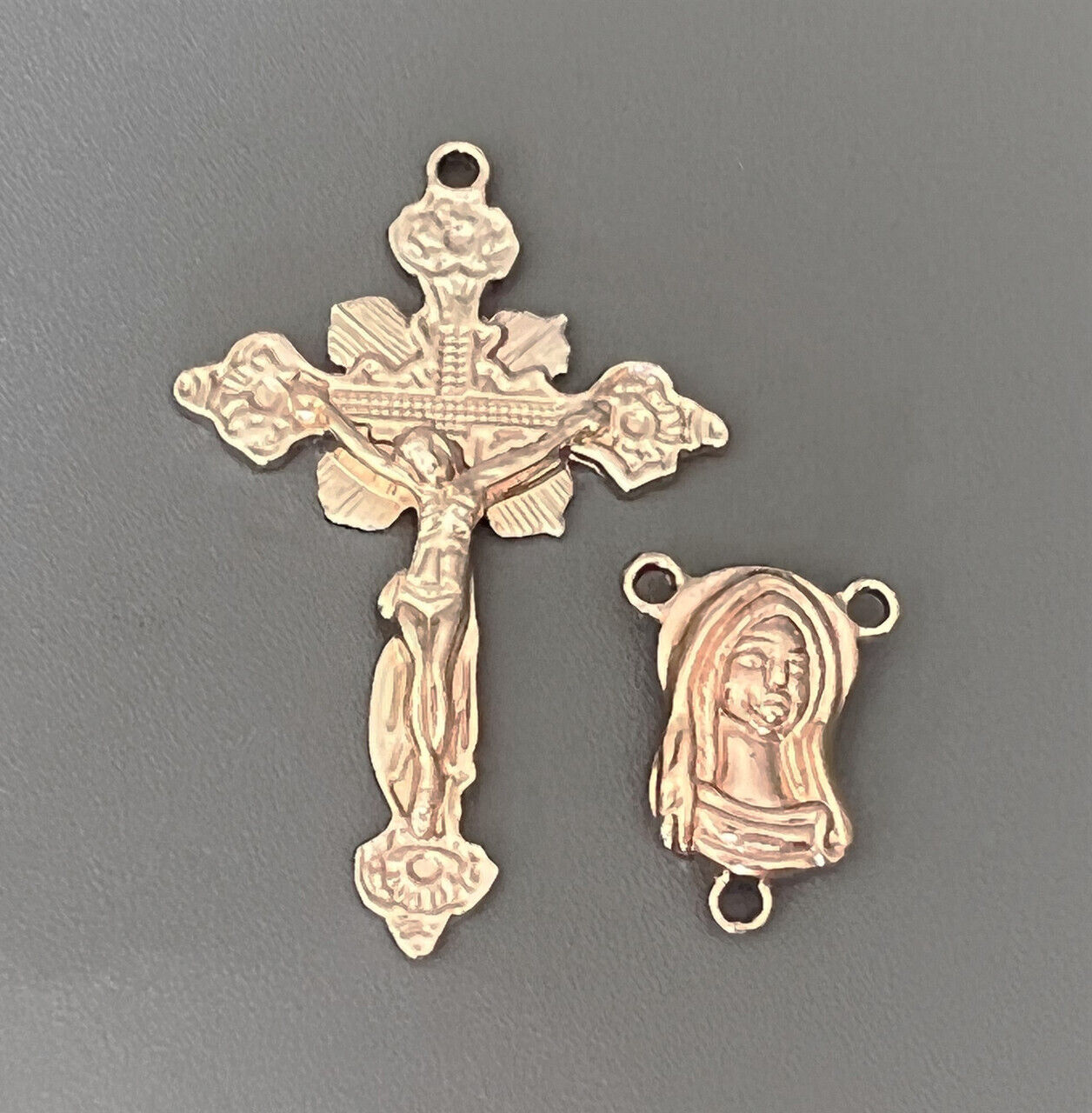 ROSE GOLD Rosary CENTER & CRUCIFIX - Virgin Mary Madonna Centerpiece Cross 2pc