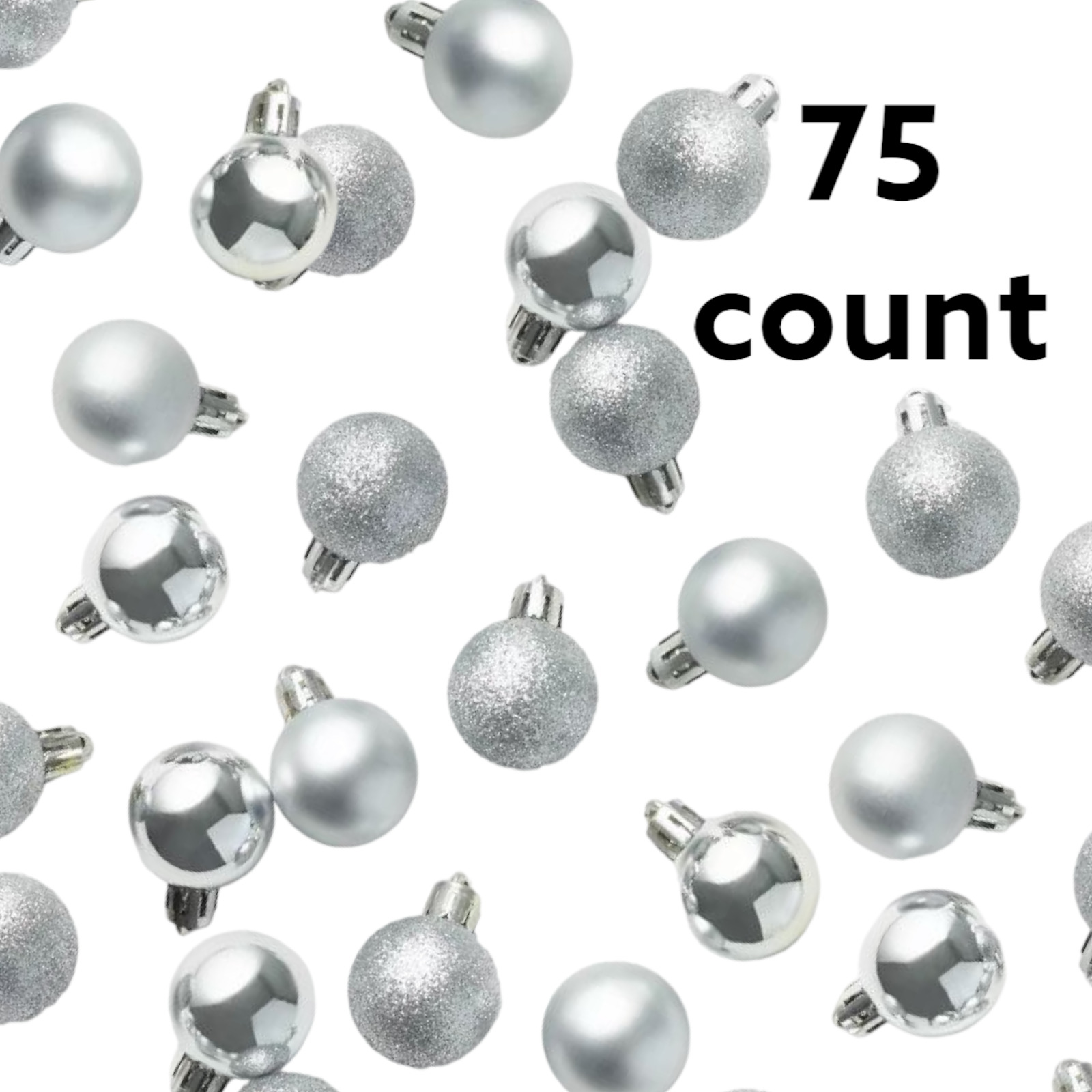 Silver Plastic Balls Christmas Ornaments Shiny Mini Globes Glitter Satin 75 Ct