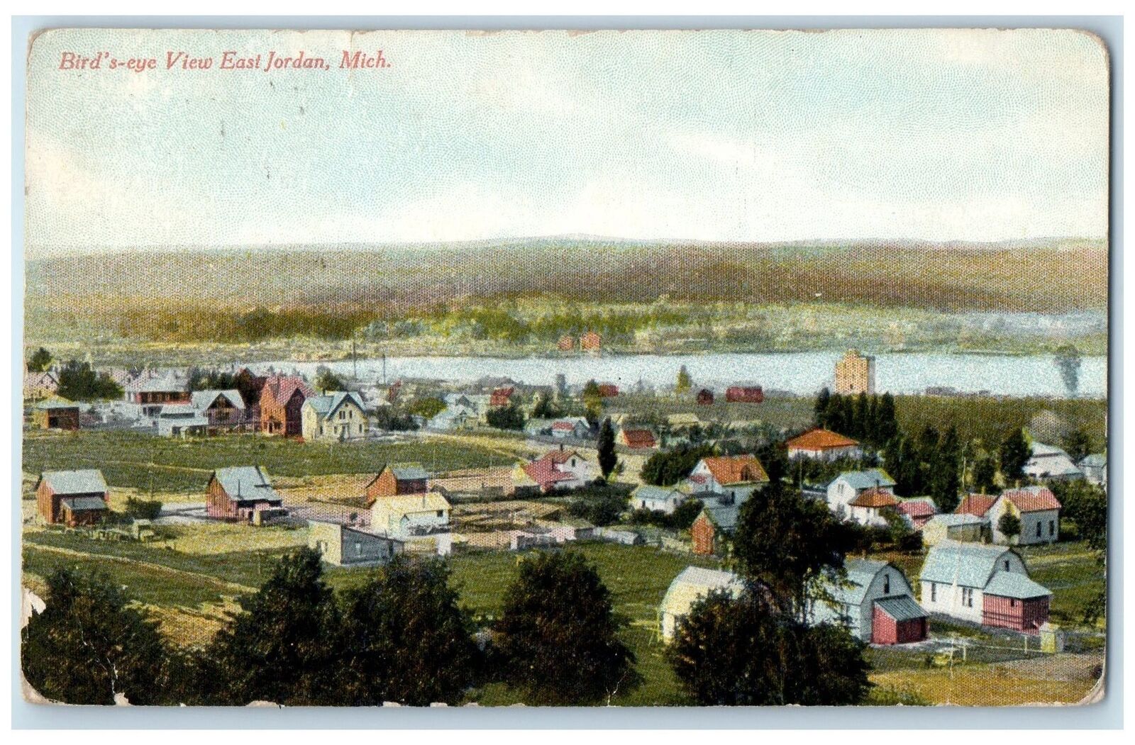 1913 Bird\'s Eye View Residences Of East Jordan Michigan Posted Trees Postcard