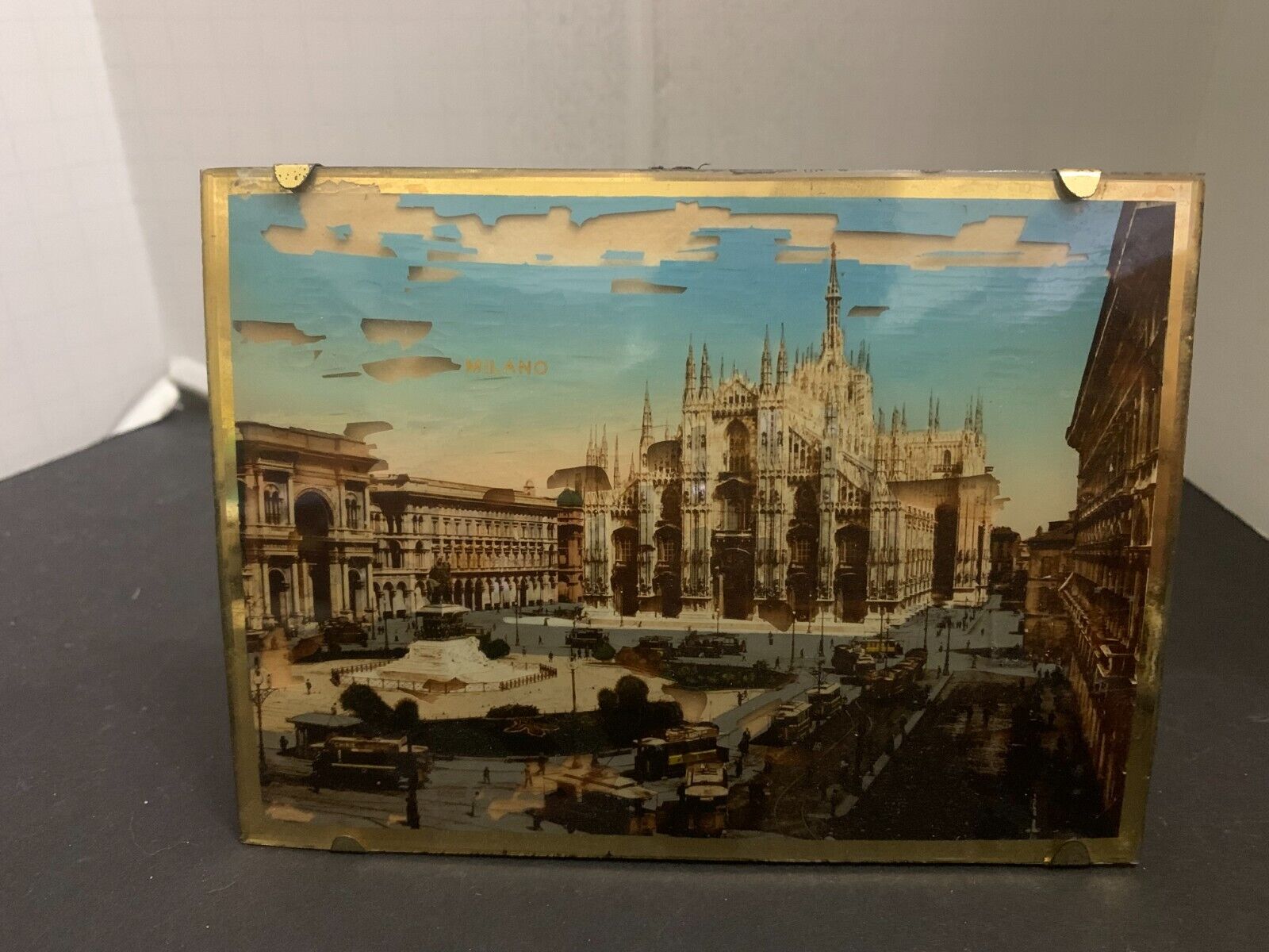 Antique Duomo di Milano Cathedral Italy Souvenir Reverse Painting on Glass