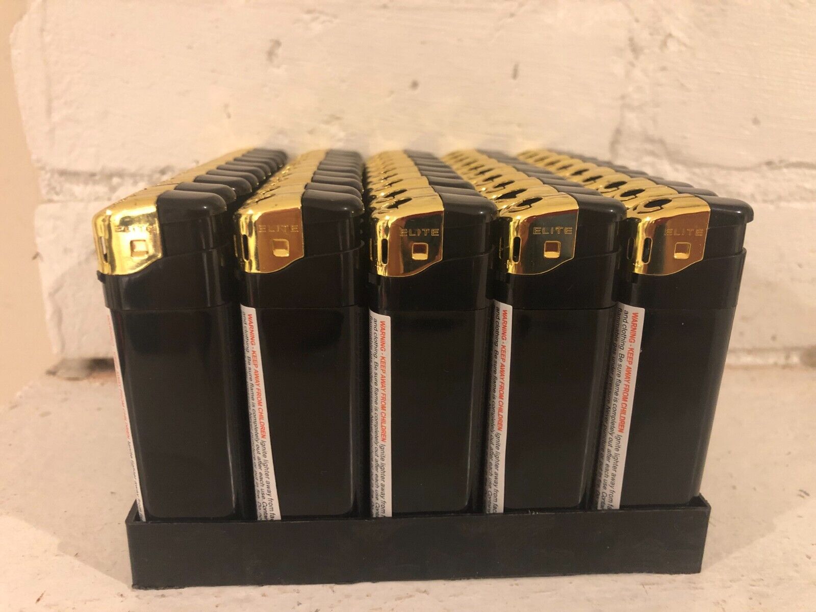 Black With Gold Cap Electronic Disposable Lighters Adjustable Flame (50) Display
